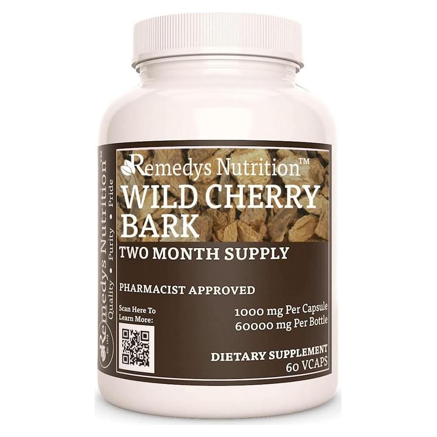 Suplemento Herbal de Cereza Silvestre Remedy's Nutrition 1000 mg - 60 Cápsulas Veganas