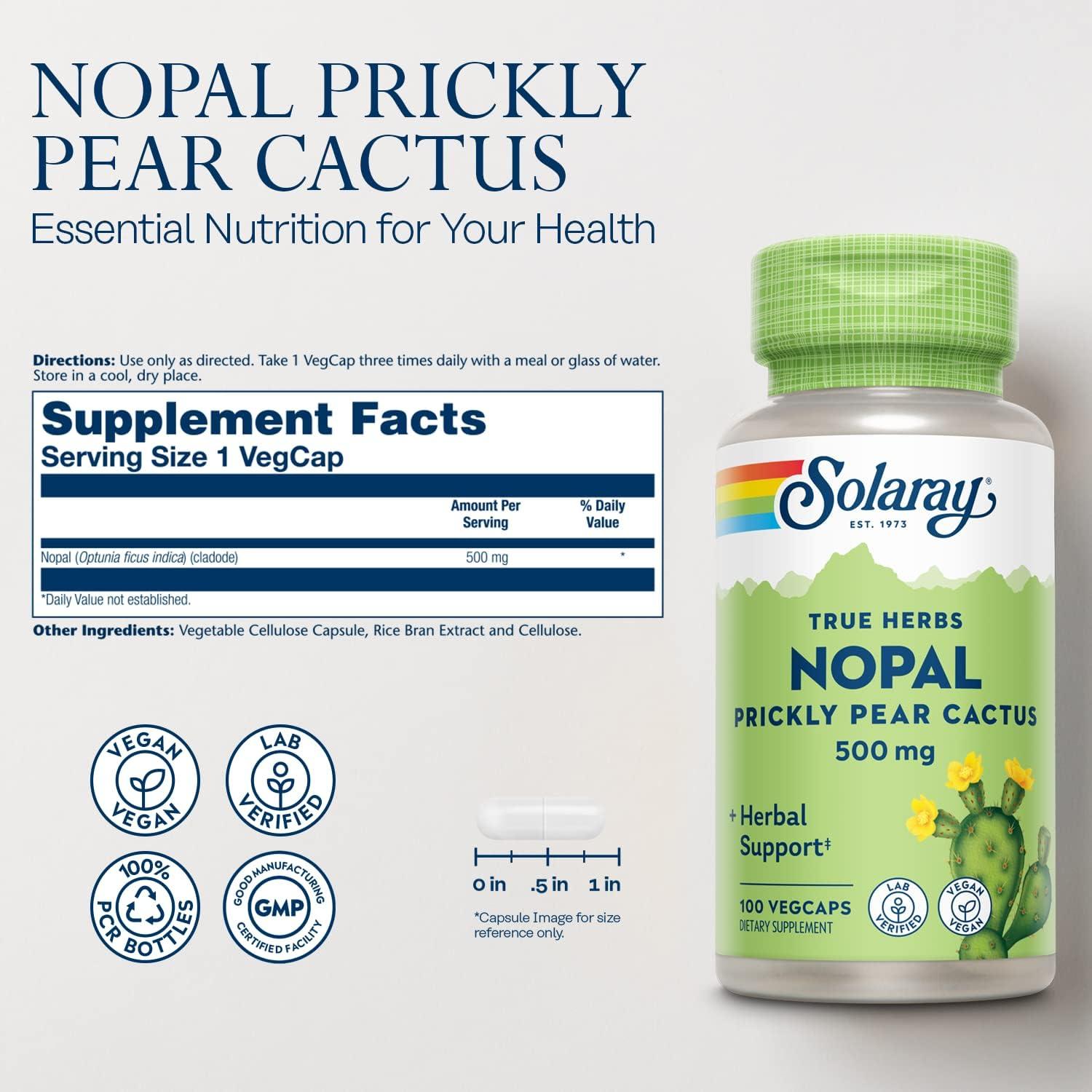 Cápsulas de Nopal Solaray 500 mg - 100 VegCaps Antioxidantes
