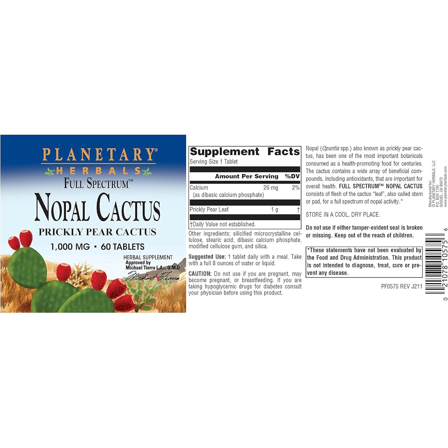 Nopal Cactus 1000mg Planetary Herbals - 60 Tabletas Antioxidantes