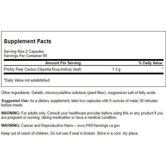 Cápsulas de Cactus Higo Chumbo Swanson 650mg 180 Unidades