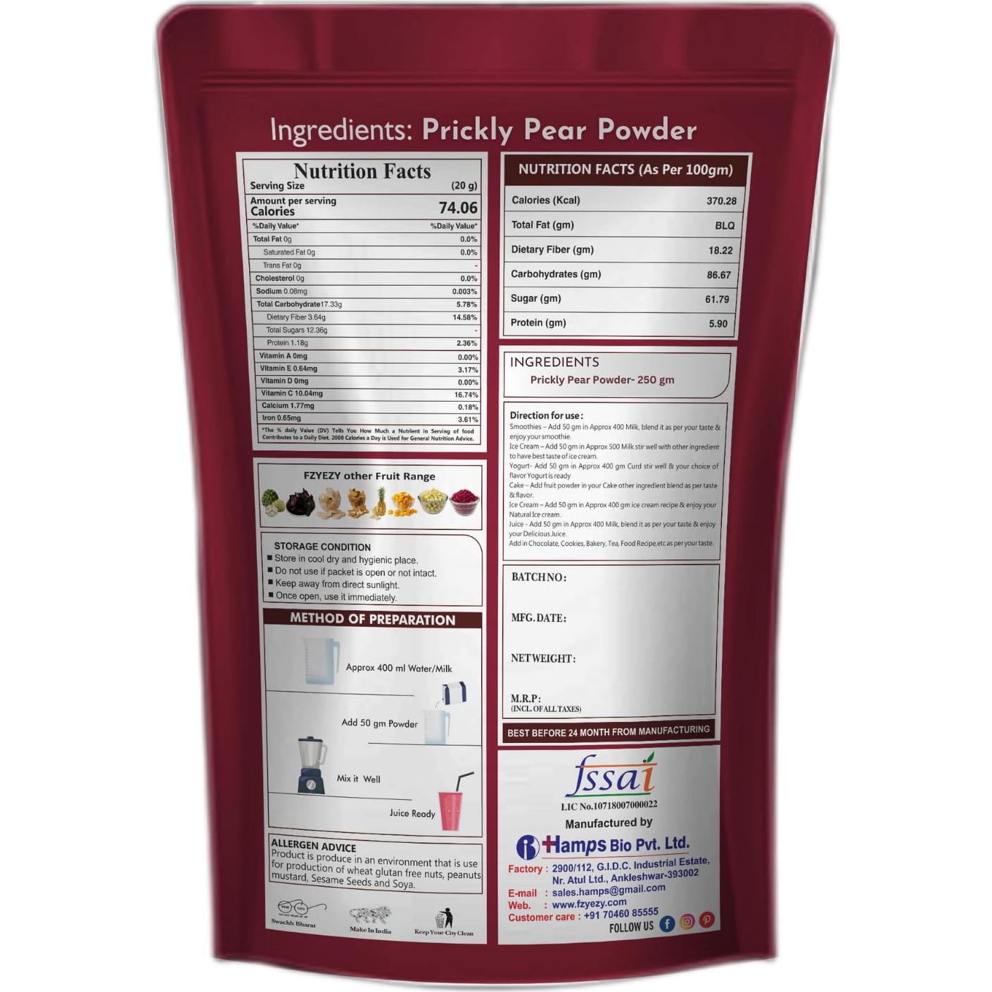 Polvo de Pera Espinosa Deshidratado FzyEzy 50 g | Sin Azúcares