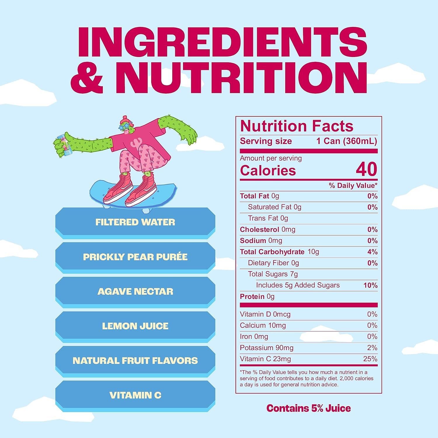 Agua de Cactus Higo Chumbo Pricklee - 144 Onzas - Natural