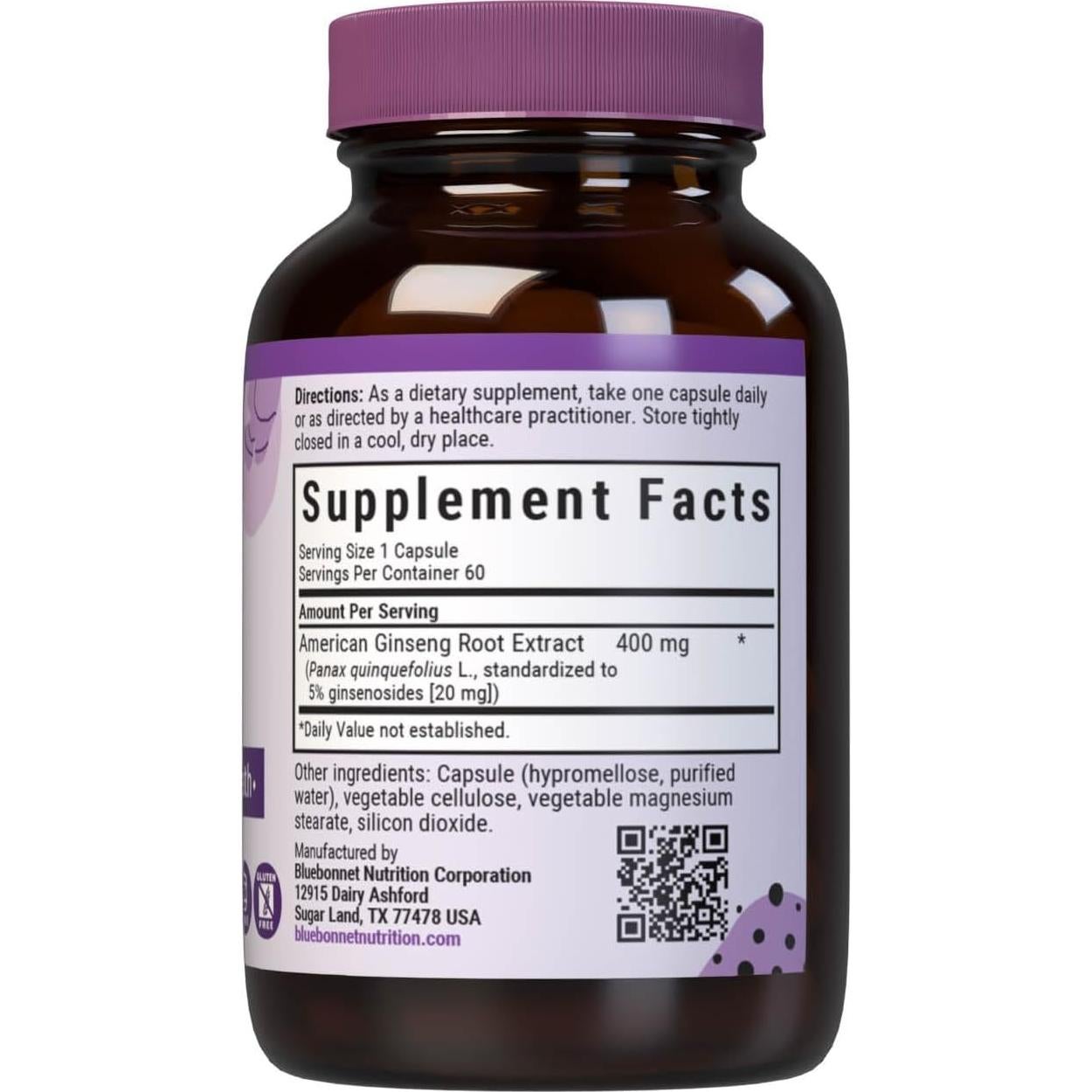 Extracto de Raíz de Ginseng Americano BlueBonnet 400 mg - 60 Cápsulas