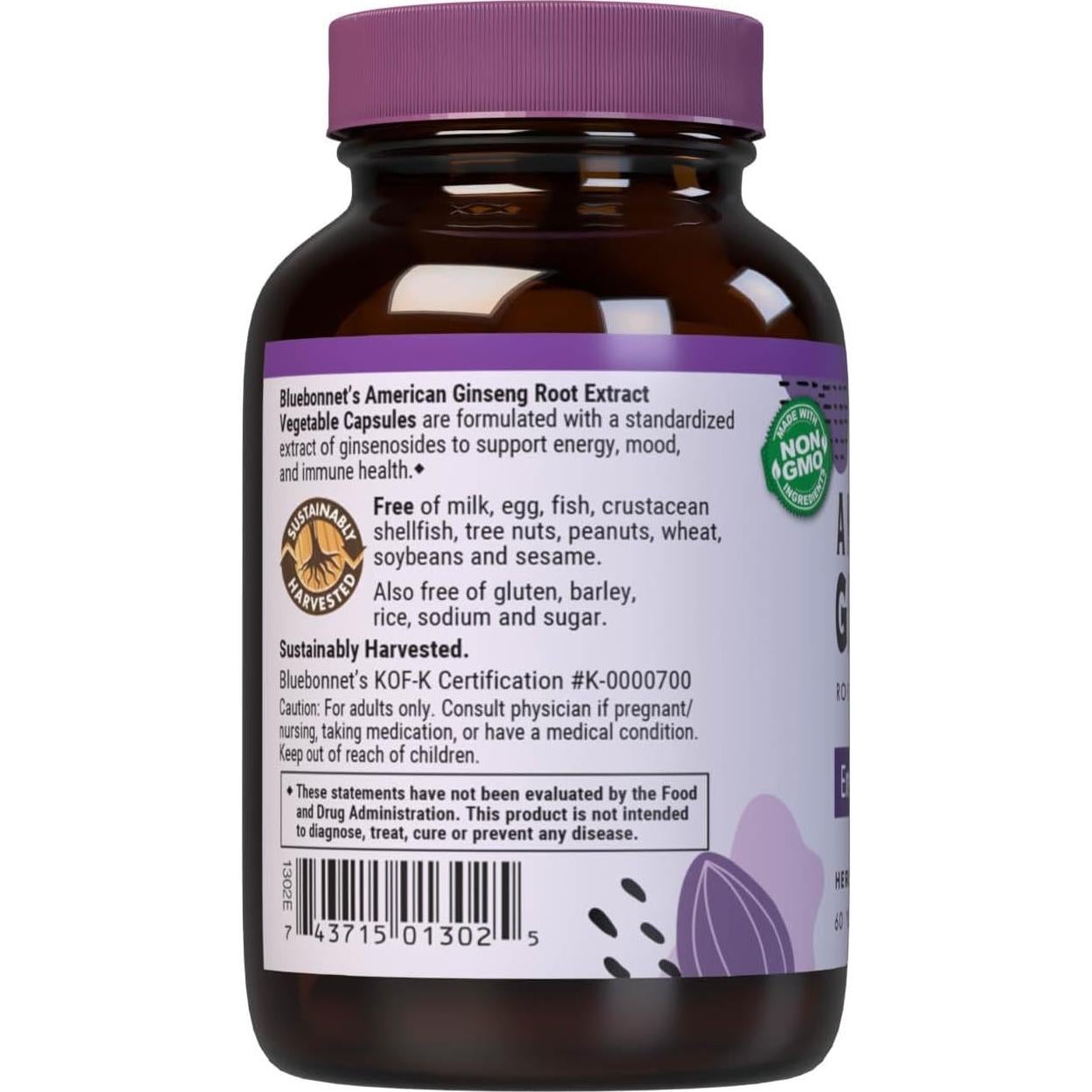 Extracto de Raíz de Ginseng Americano BlueBonnet 400 mg - 60 Cápsulas