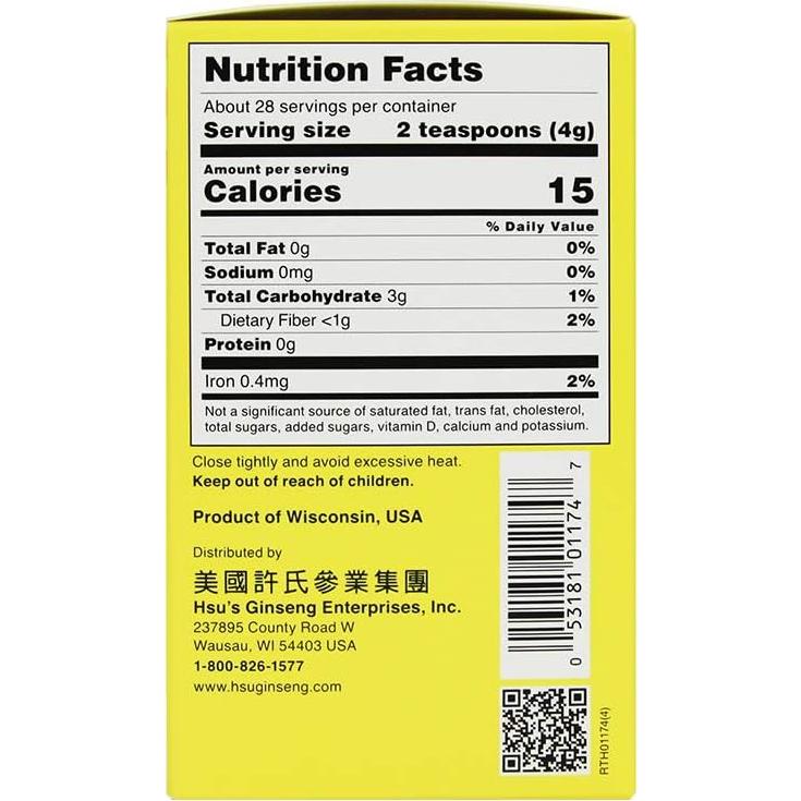 Polvo de Ginseng Americano Hsu's 113g - 100% Puro de Wisconsin