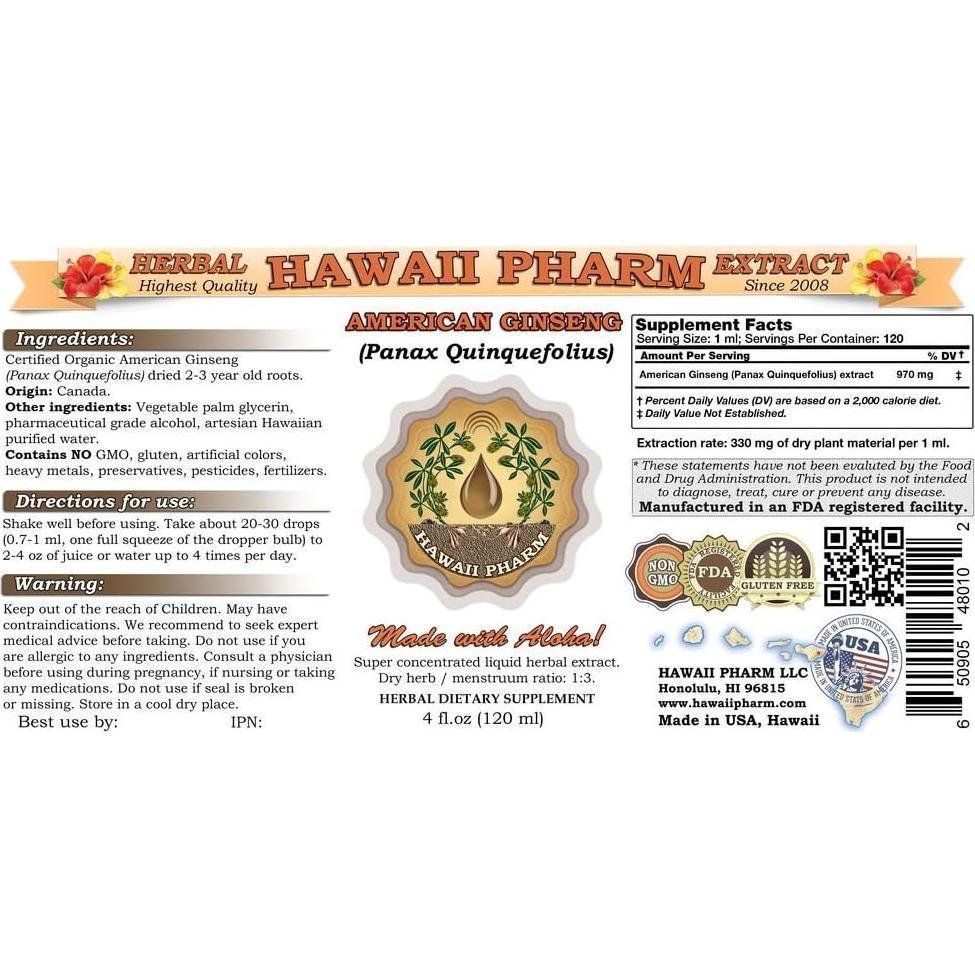 Extracto Líquido de Ginseng Americano Hawaii Pharm 118.3 ml