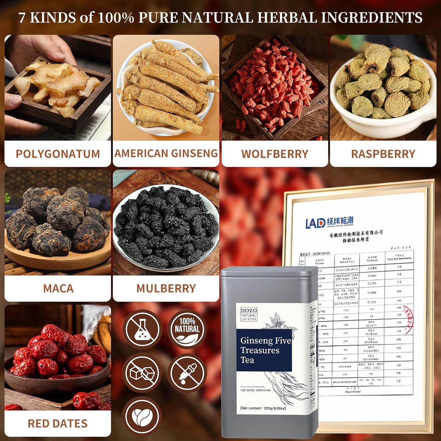 Té Herbal DOZO Ginseng Cinco Tesoros 250g - 25 Bolsas