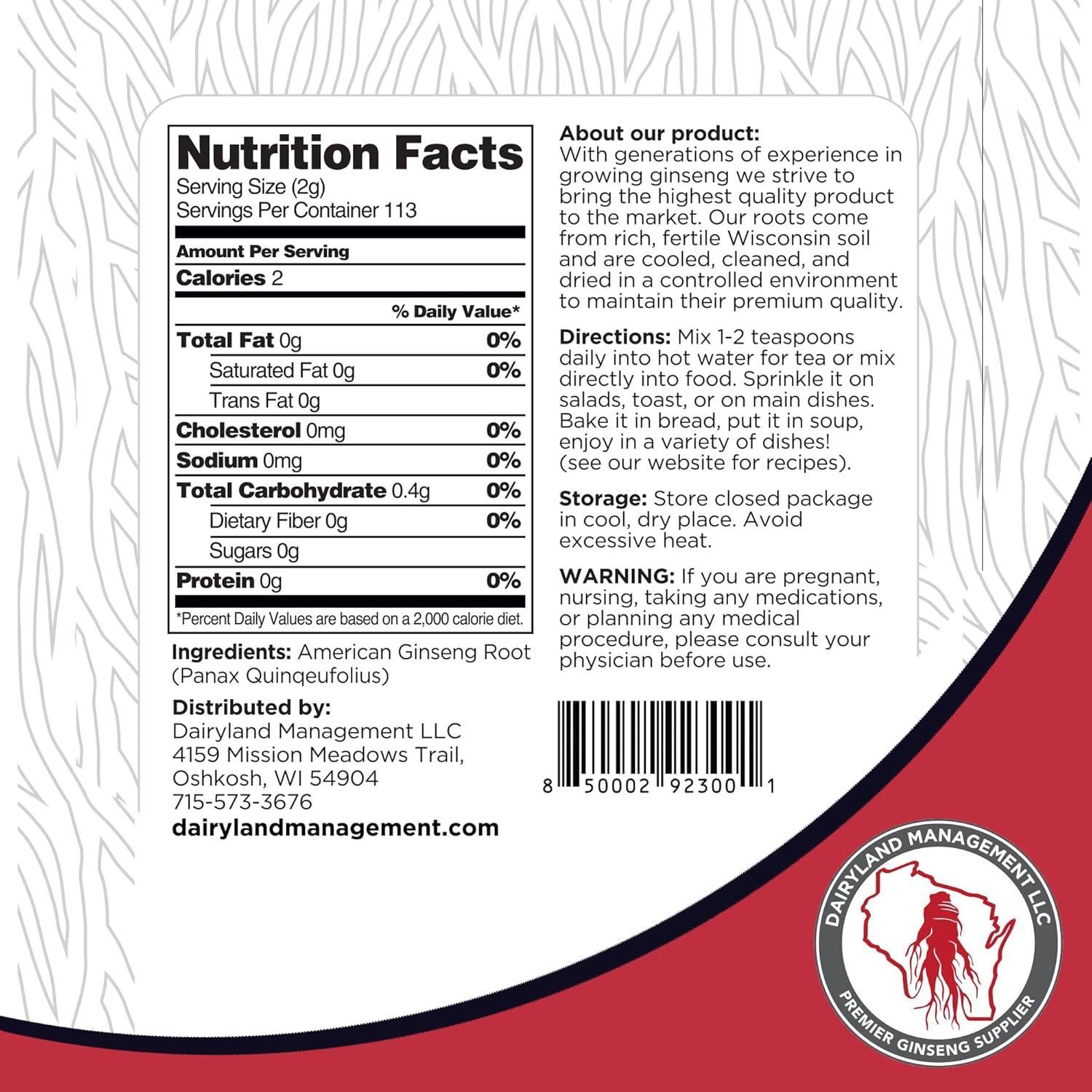 Polvo y Cápsulas de Ginseng Americano Dairyland 226.8 g