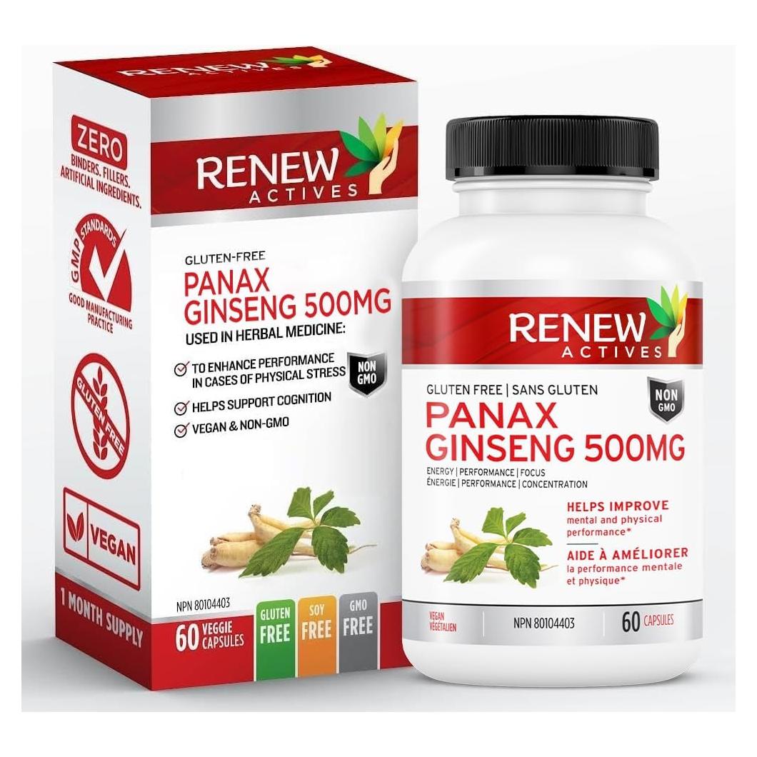 Cápsulas de Panax Ginseng Renew Actives 1000MG - 60 Unidades