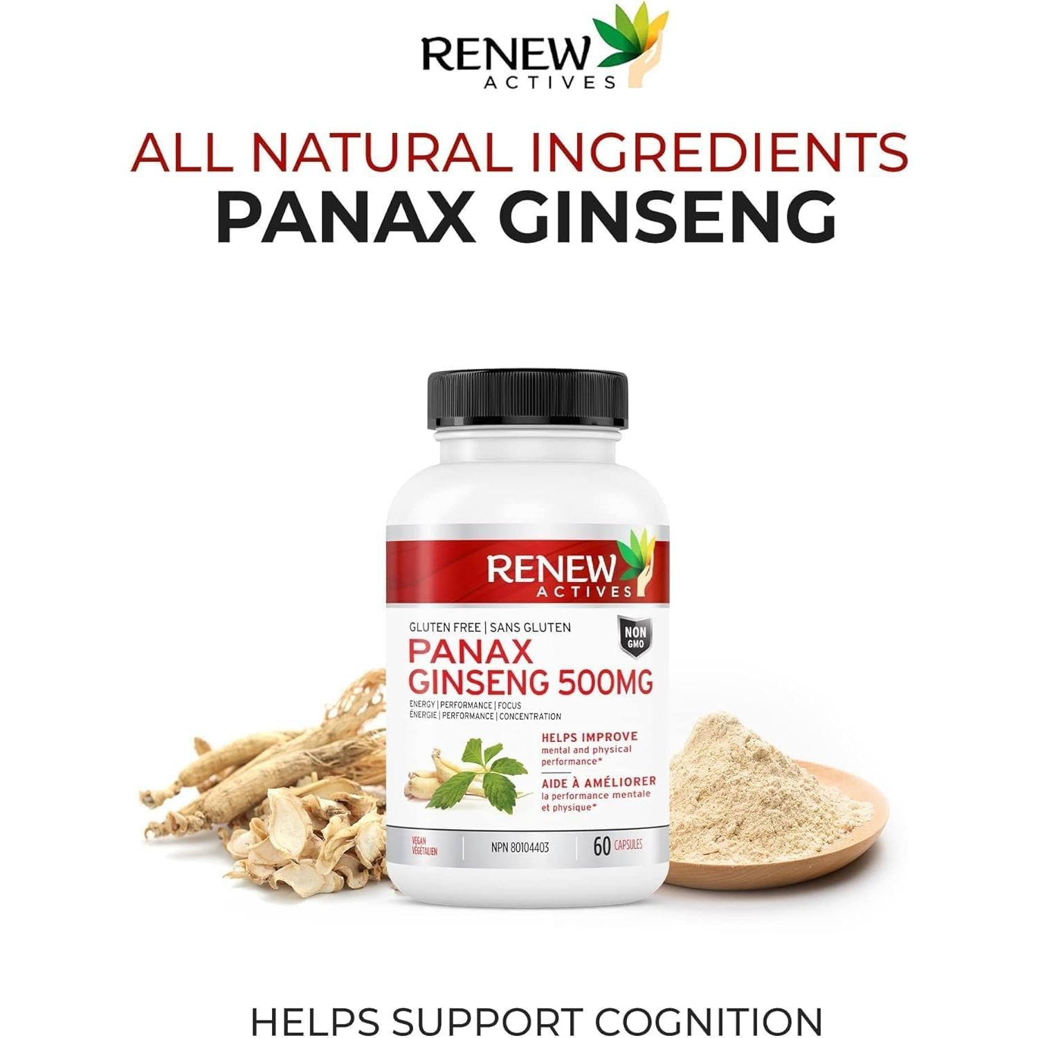 Cápsulas de Panax Ginseng Renew Actives 1000MG - 60 Unidades