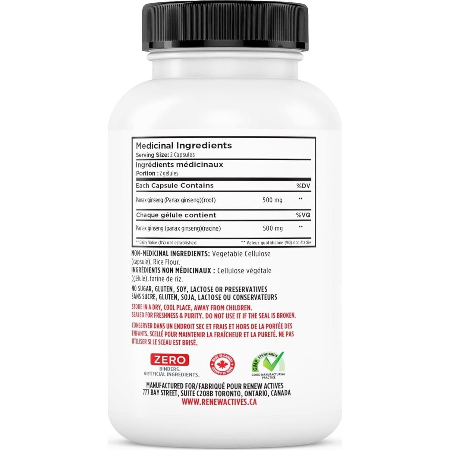 Cápsulas de Panax Ginseng Renew Actives 1000MG - 60 Unidades