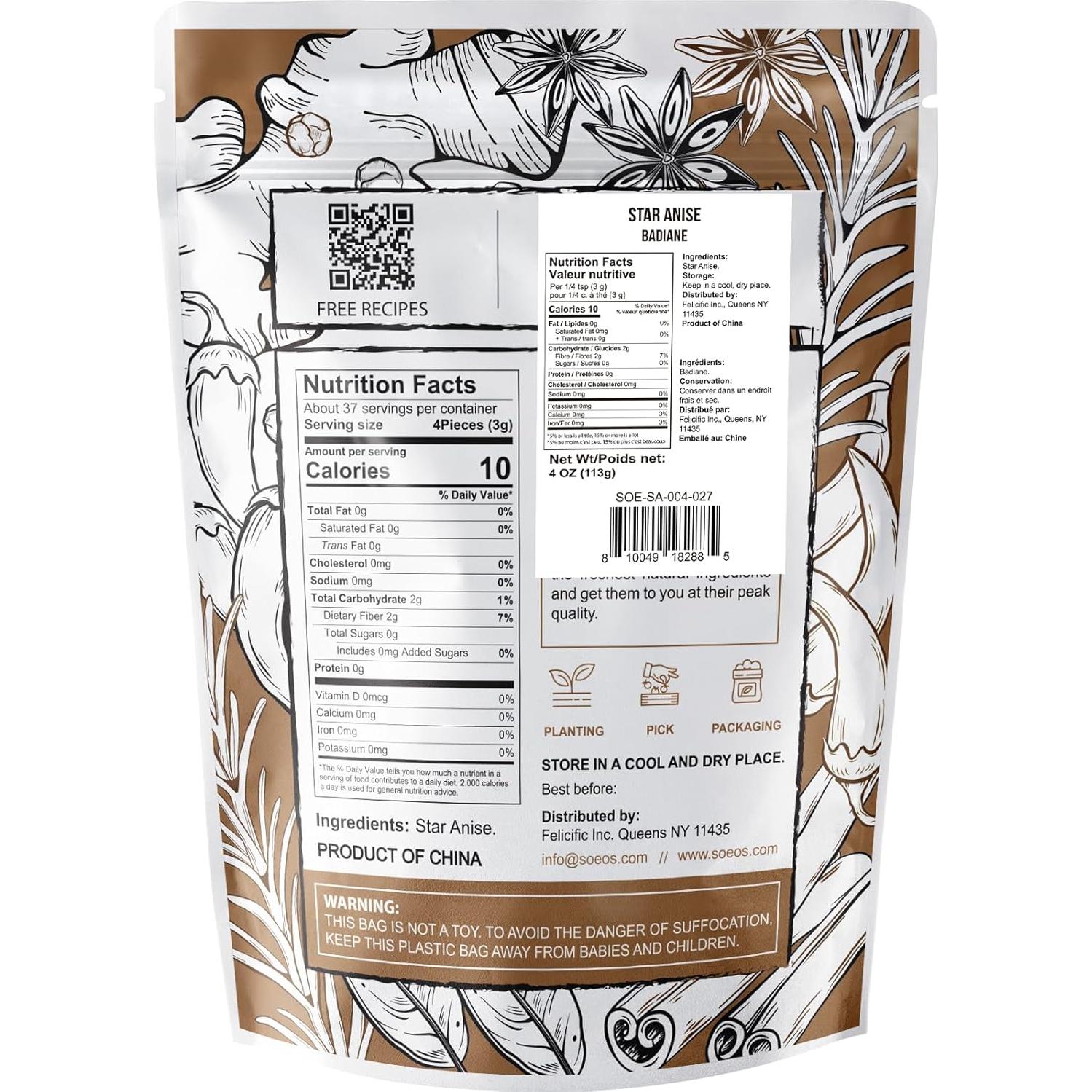 Anís Estrellado Entero Soeos 113.4g - Sin OGM