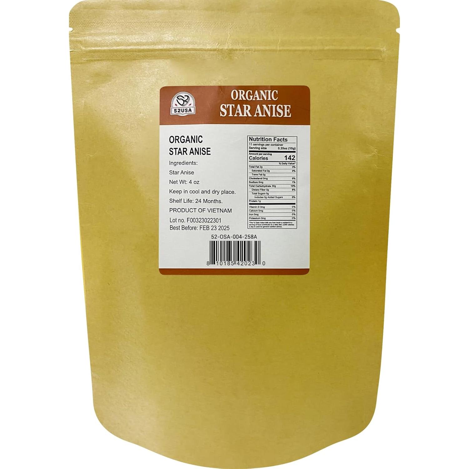 Anís Estrellado Orgánico 52USA - 113.4g | No OGM, Especia Premium