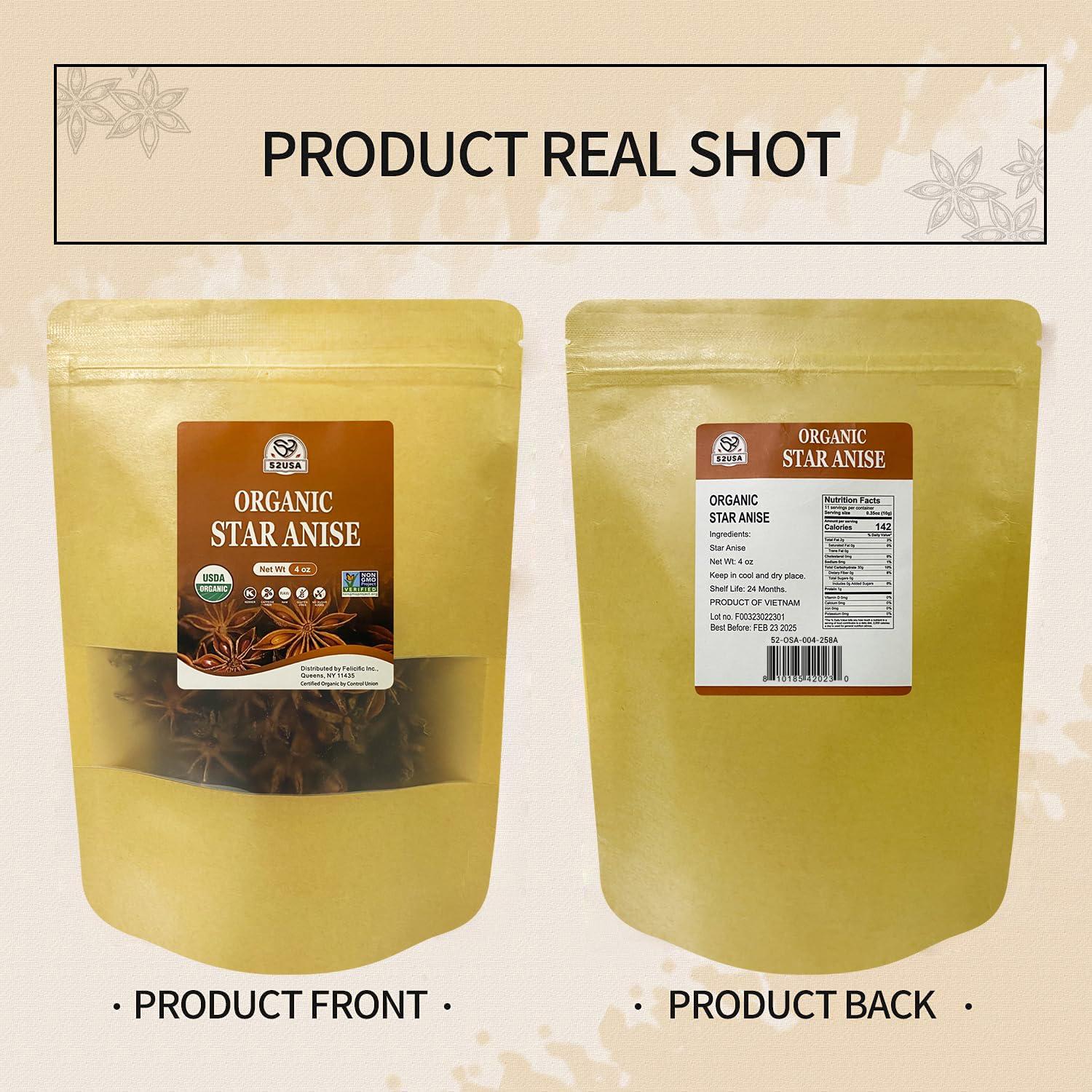 Anís Estrellado Orgánico 52USA - 113.4g | No OGM, Especia Premium