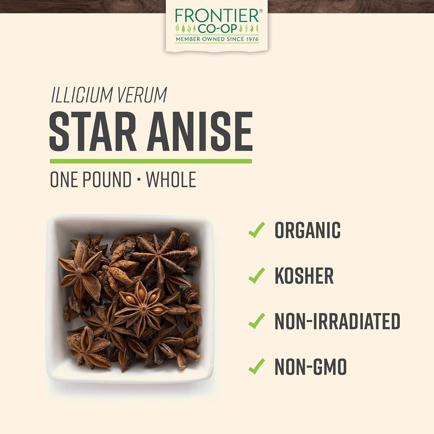 Anís Estrella Orgánico Entero Frontier Co-op 453g - Vainas Secas