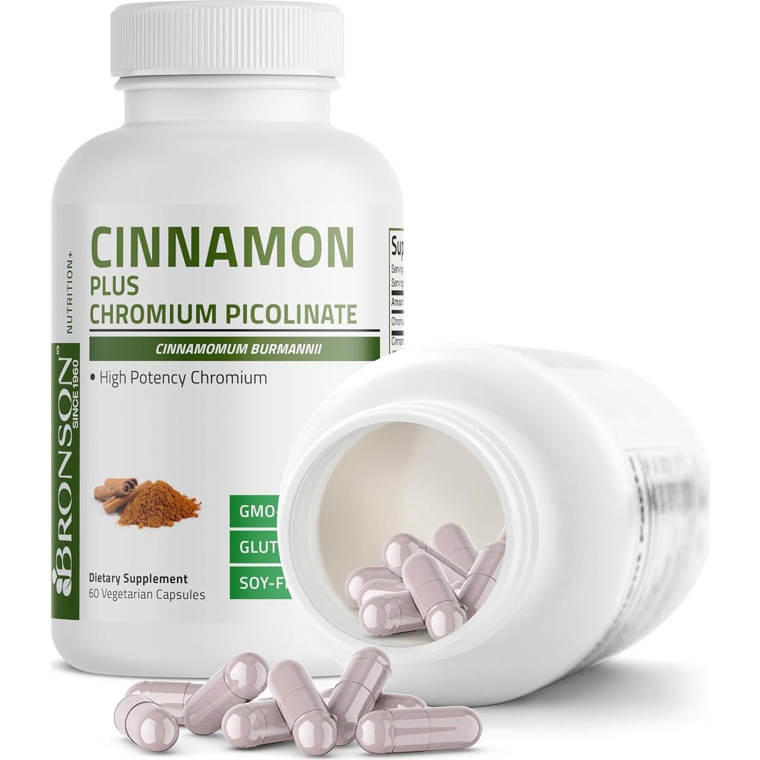 Suplemento de Canela Bronson Plus con Picolinato de Cromo 60 Cápsulas