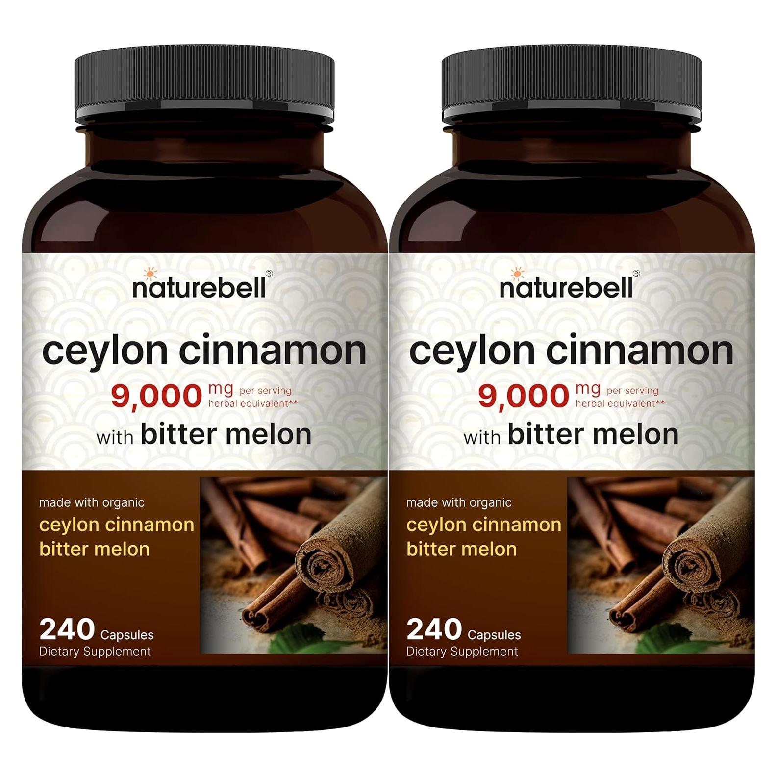 NatureBell Canela de Ceilán Orgánica 9000mg + Melón Amargo 480 Cápsulas