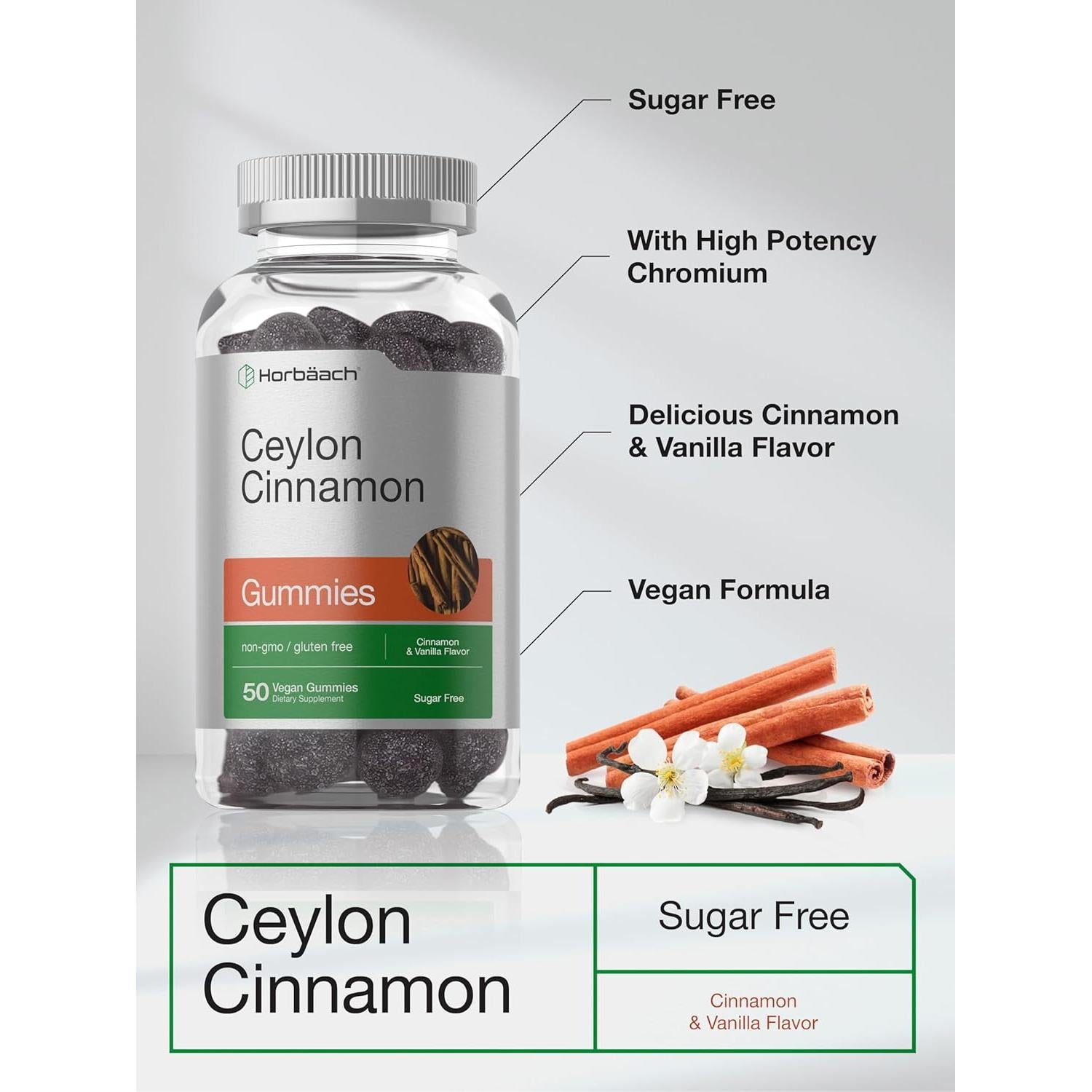 Gominolas Veganas de Canela de Ceylán Horbäach 2000mg 50 Unidades