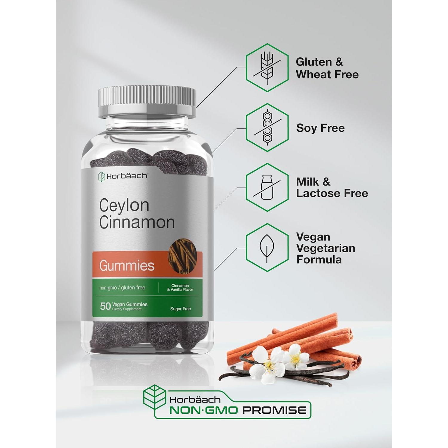 Gominolas Veganas de Canela de Ceylán Horbäach 2000mg 50 Unidades