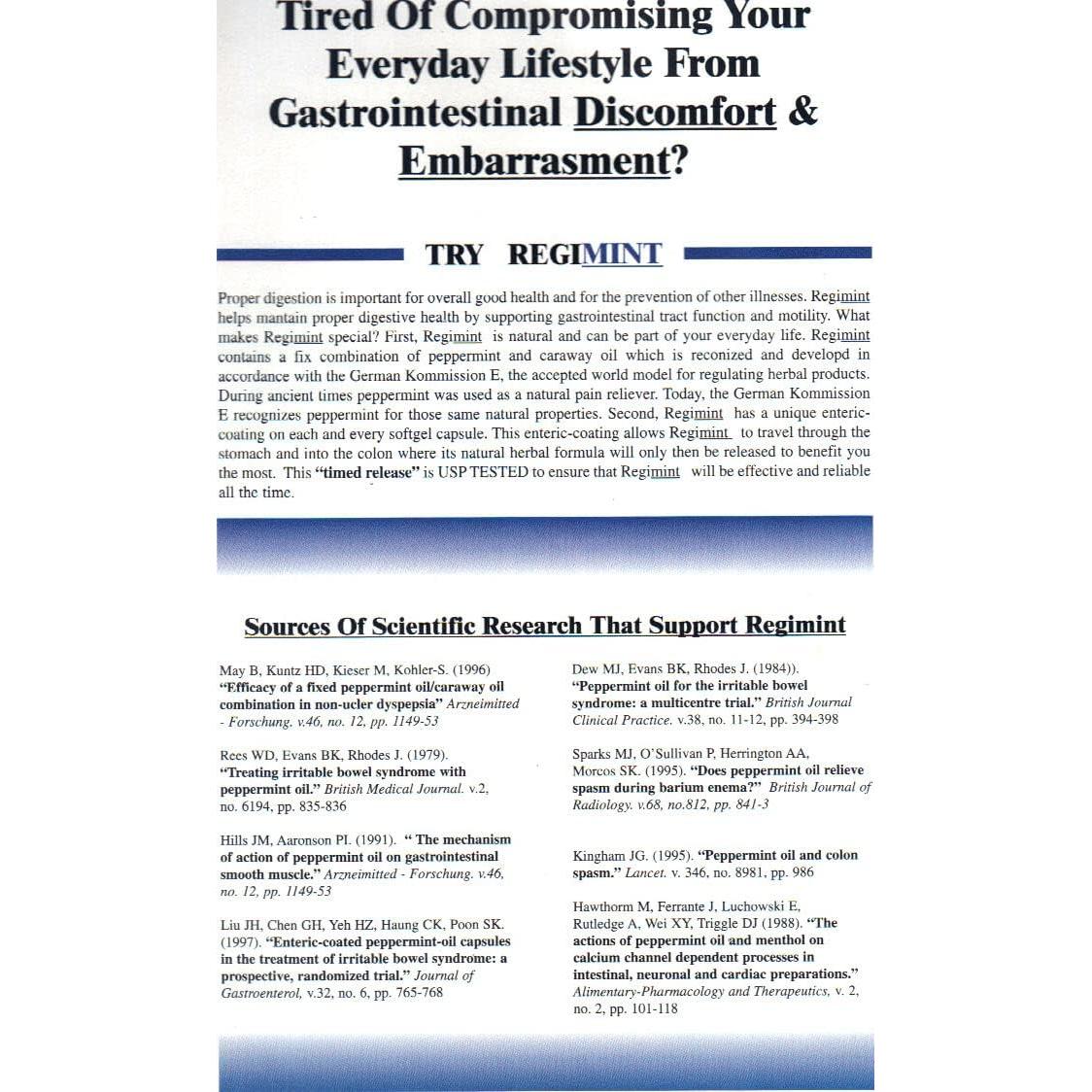 Cápsulas Entéricas Regimint Aceite de Menta y Comino 4 Unidades