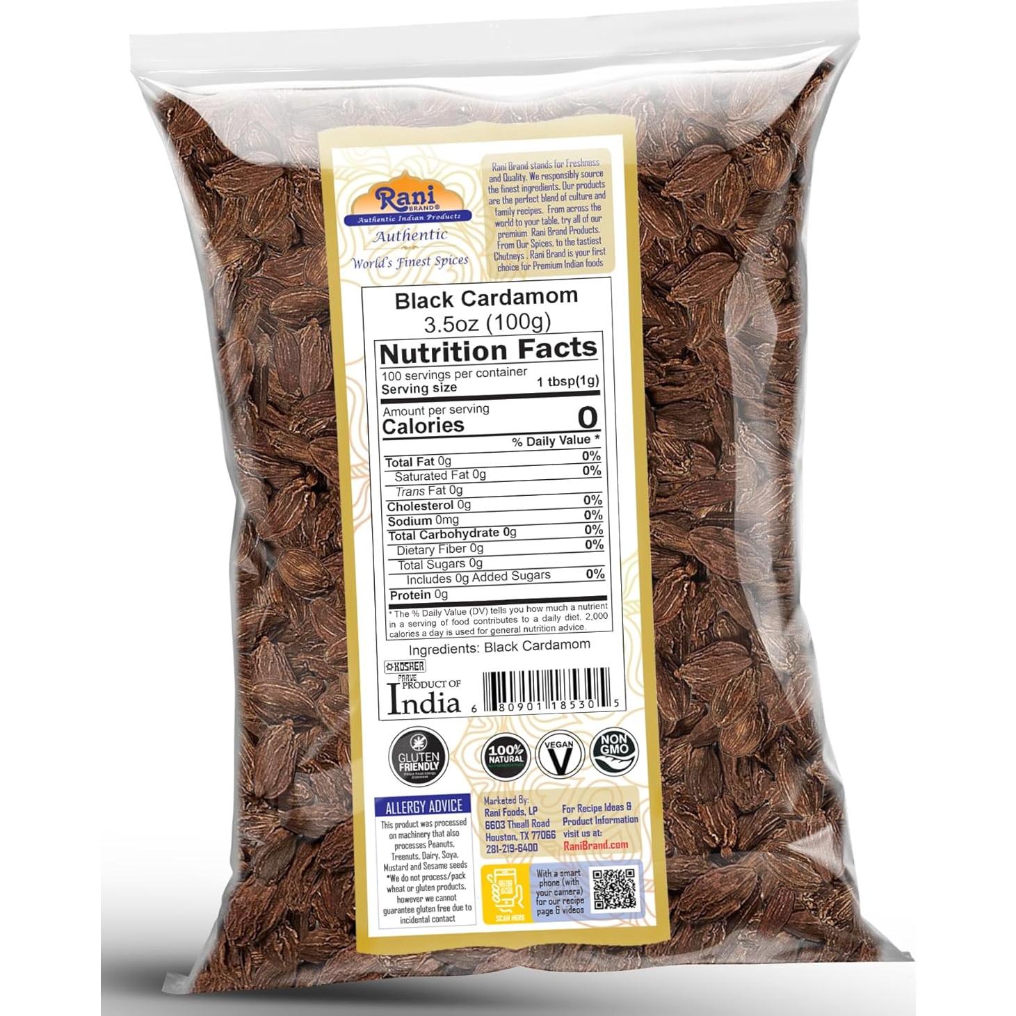 Vainas de Cardamomo Negro Rani 100g - Especia Gourmet India