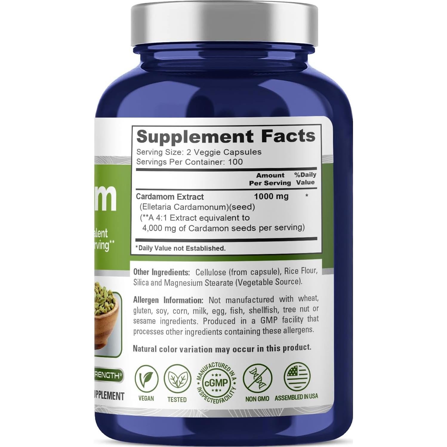 Extracto de Cardamomo NusaPure 4000 mg 200 Cápsulas Veganas