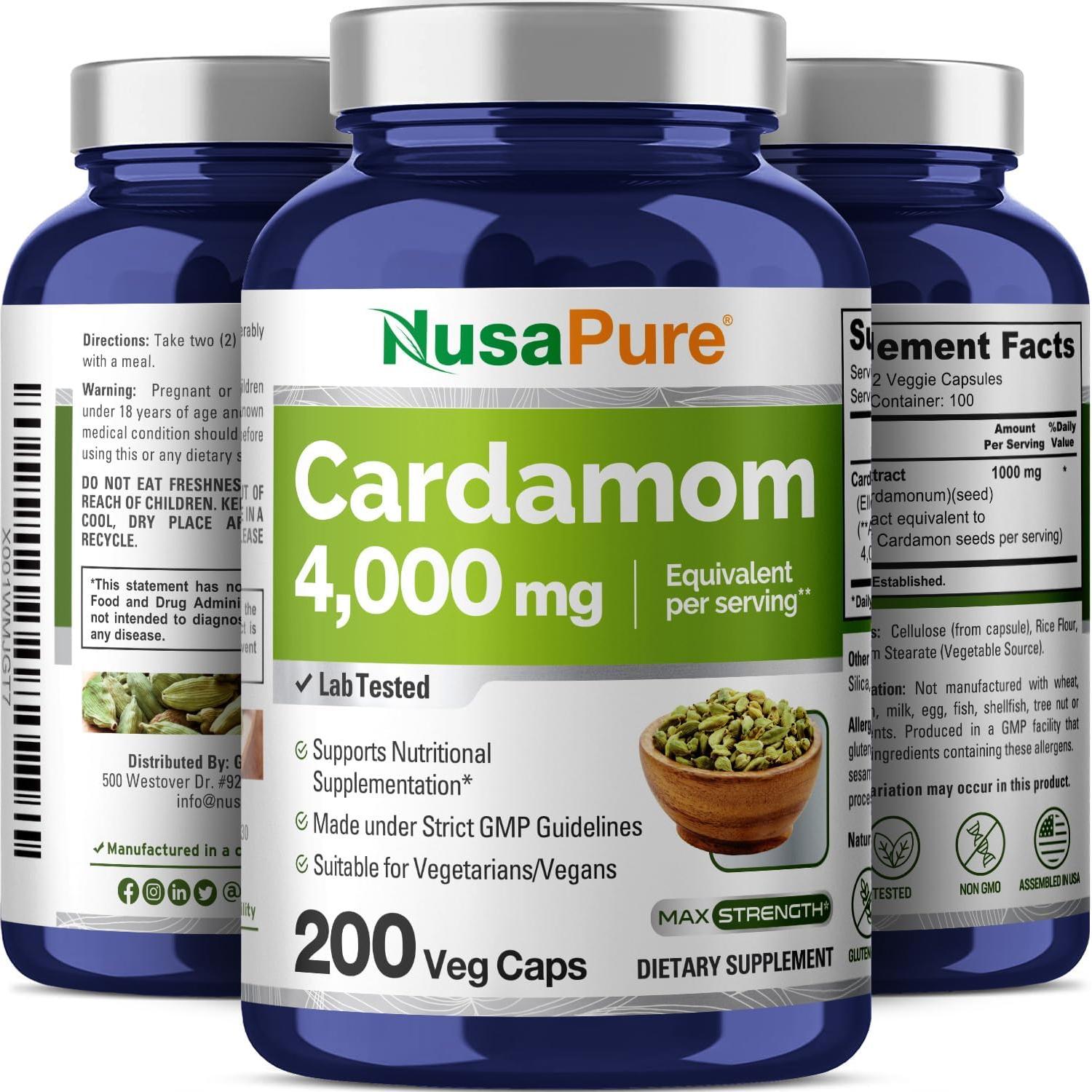 Extracto de Cardamomo NusaPure 4000 mg 200 Cápsulas Veganas