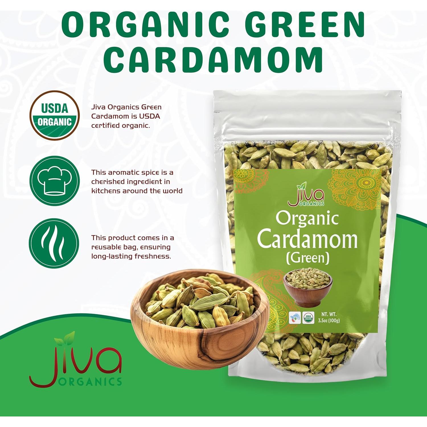 Cardamomo Verde Orgánico Jiva - Vainas Enteras 99.22g