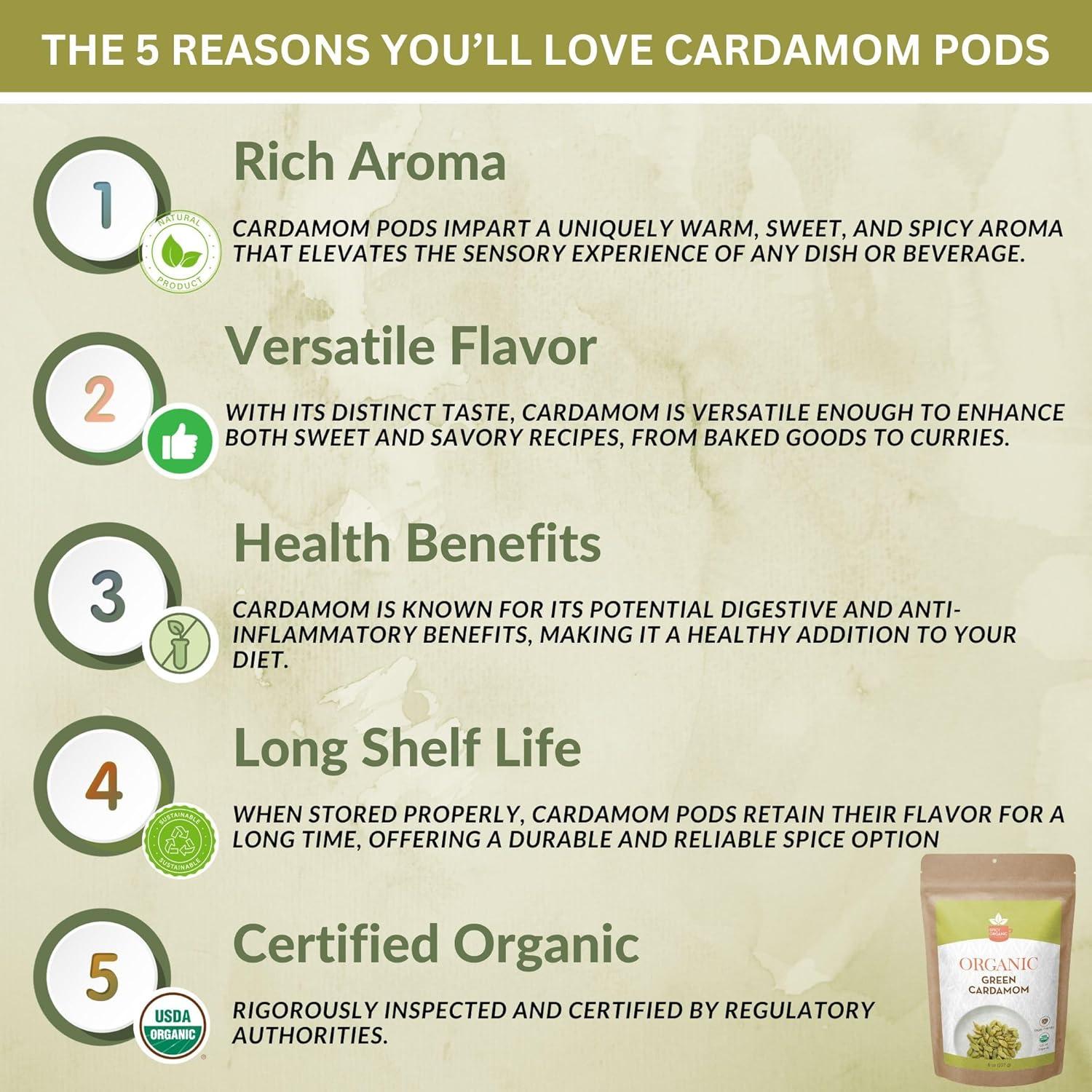 Podos de Cardamomo Verde Orgánico Picante 56.7 g - Semillas Enteras