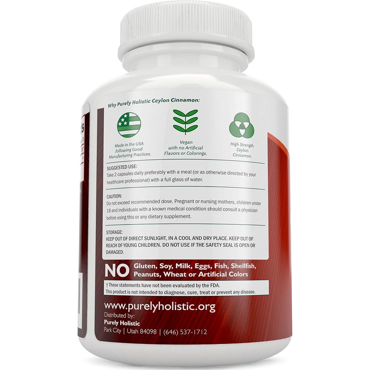 Cápsulas de Canela de Ceilán Purely Holistic 1500mg 150 Unidades