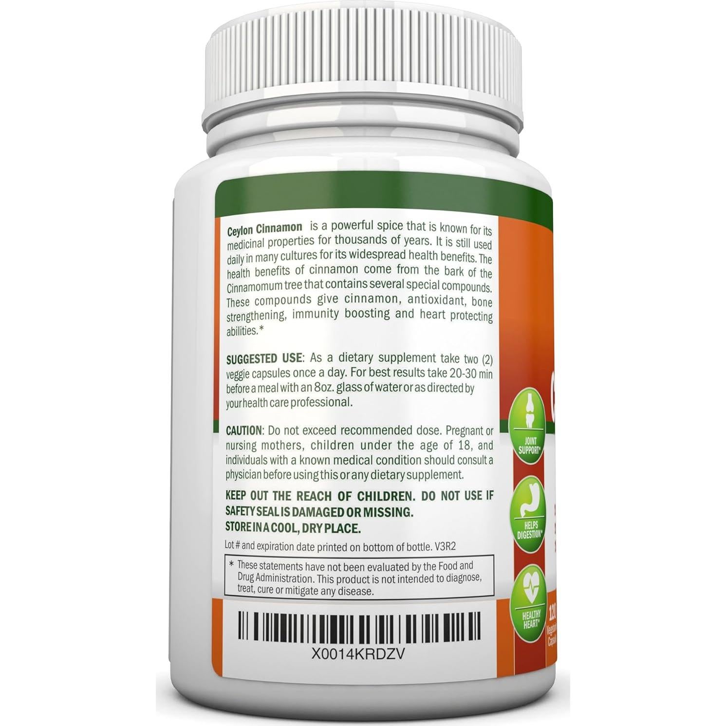 Canela de Ceylán Orgánica NutriONN 1200 mg 120 Cápsulas Veganas