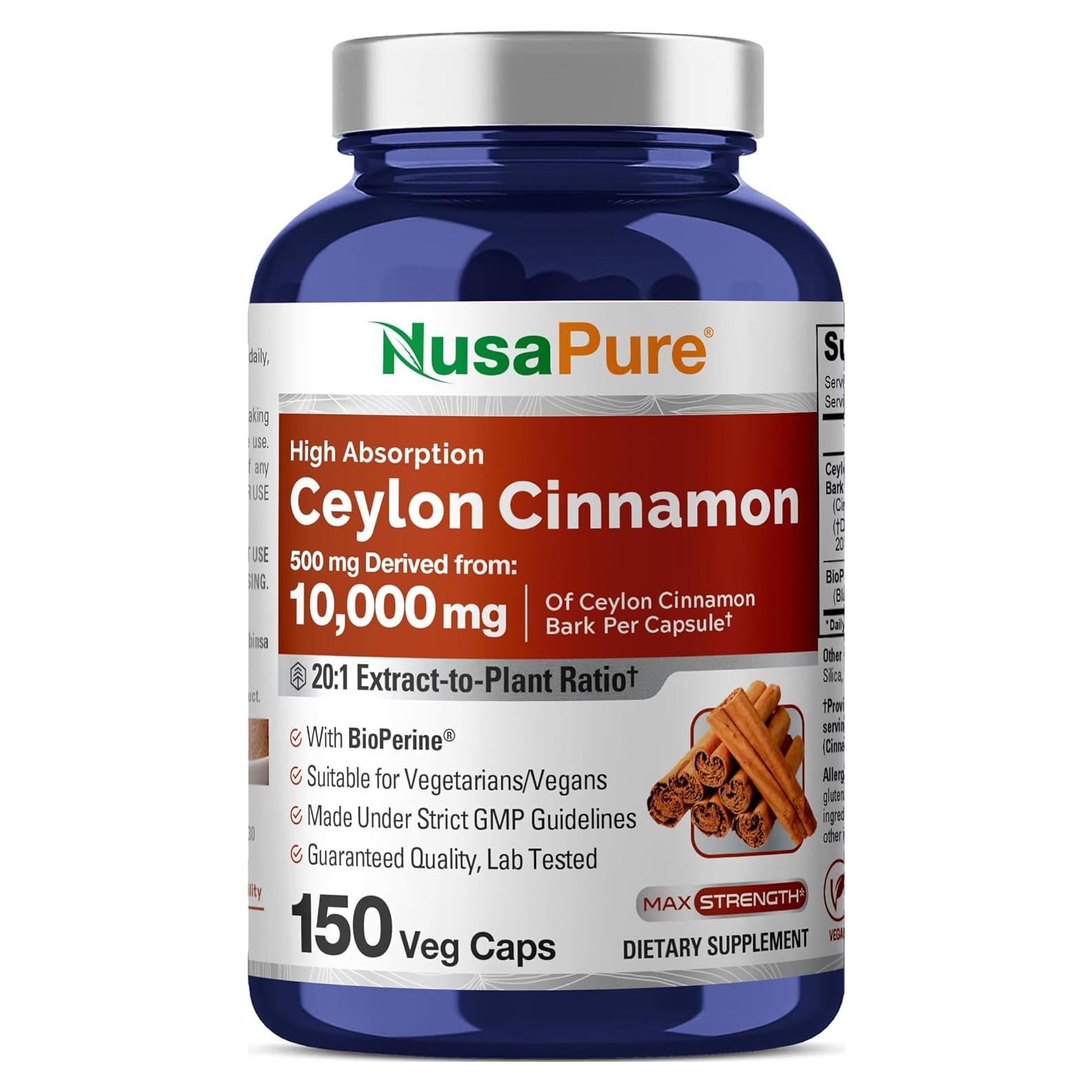Extracto de Canela de Ceilán NusaPure 500 mg 150 Cápsulas Veganas