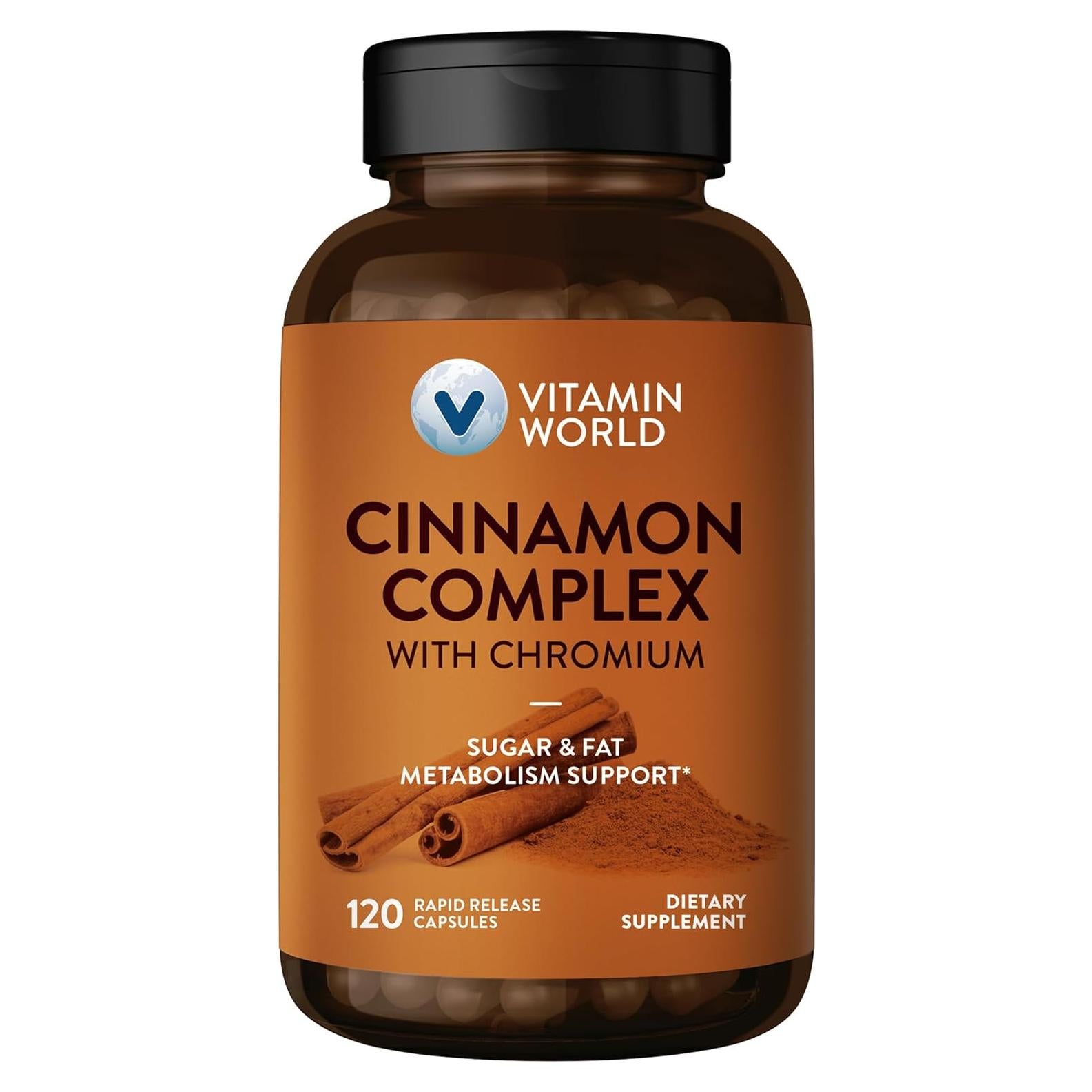 Suplemento de Canela con Cromo Vitamin World 1000 mg 120 Cápsulas