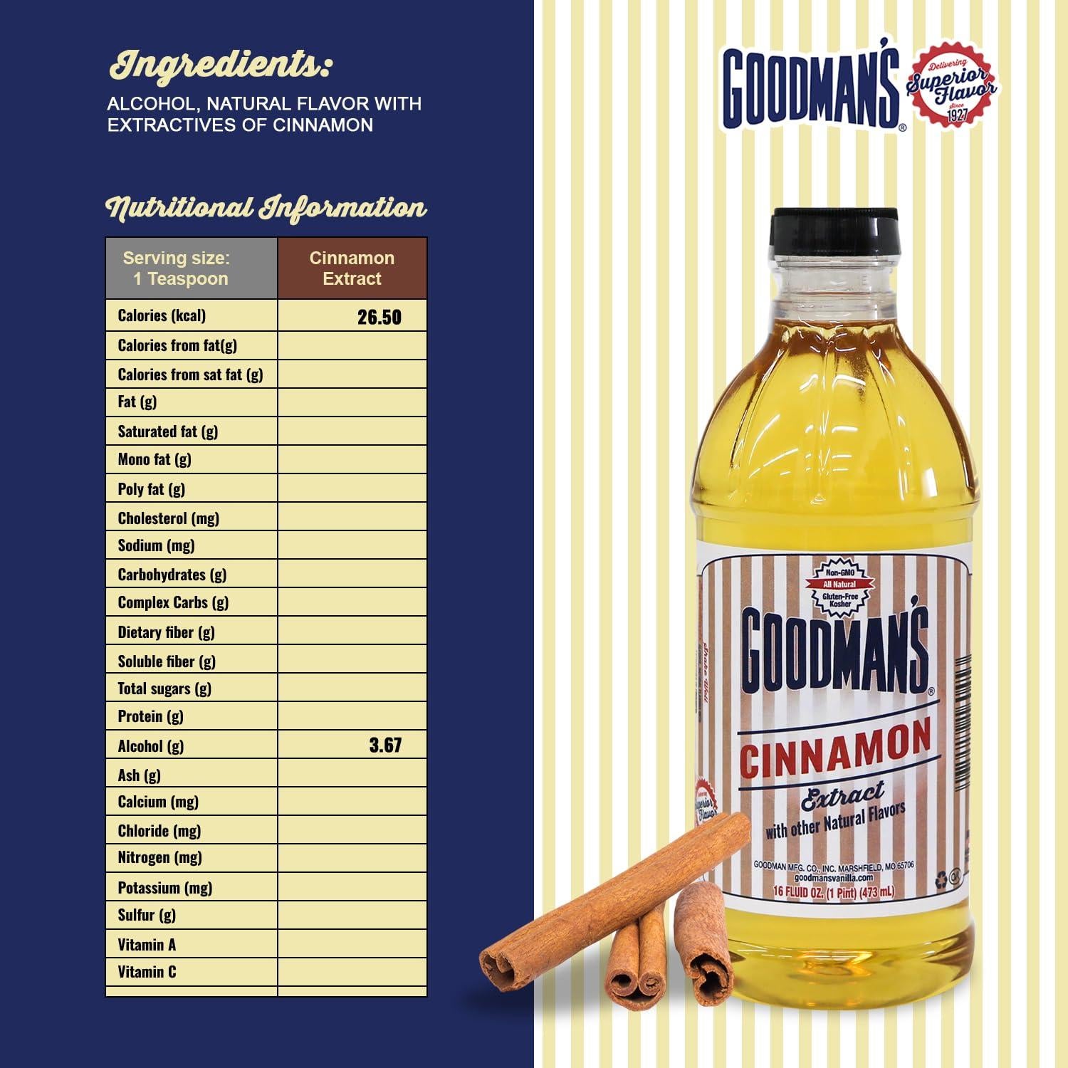 Extracto de Canela Goodman 1 Pinta - Sin Gluten, Kosher