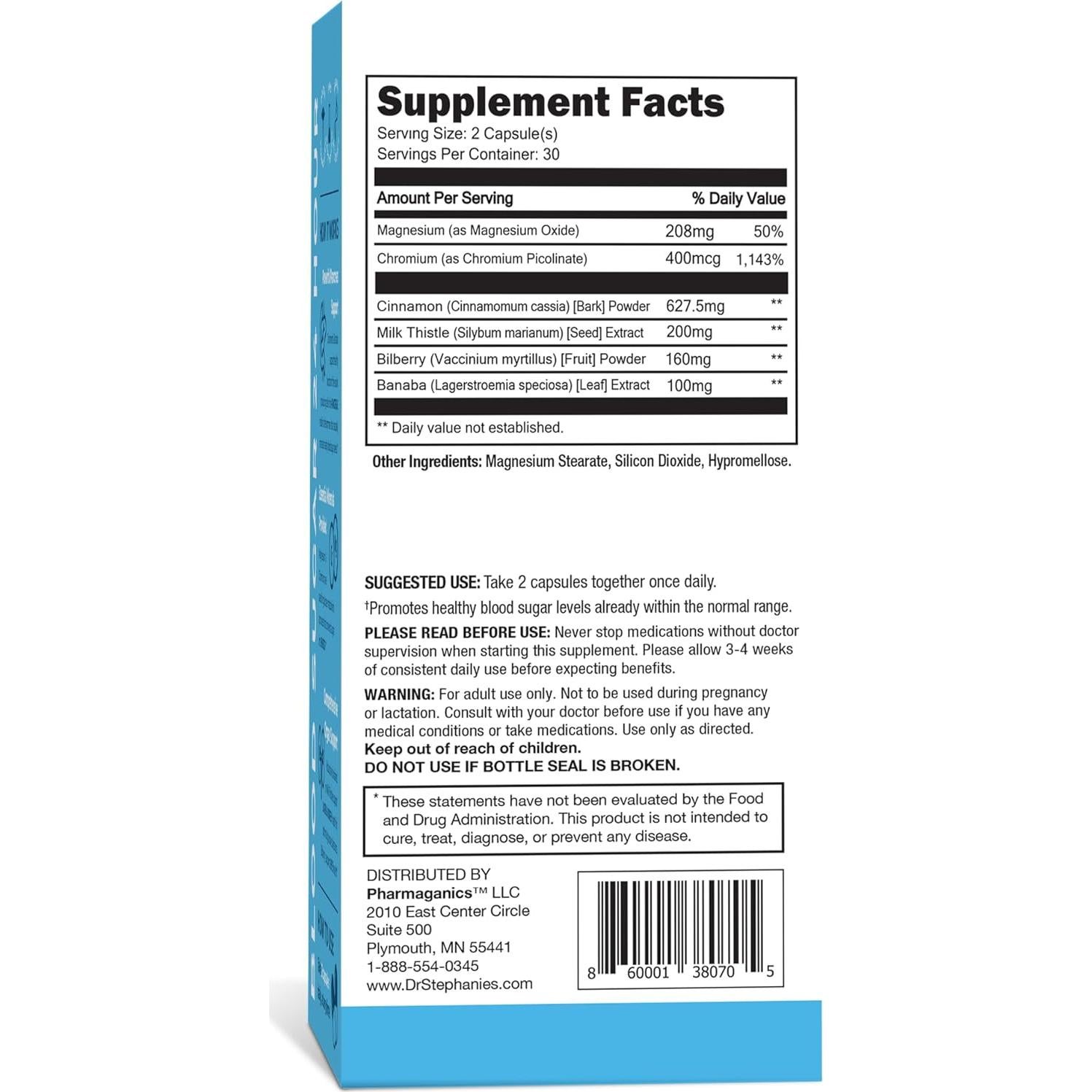 Suplemento Azúcar en Sangre 24 Horas - Pharmaganics 60 Cápsulas