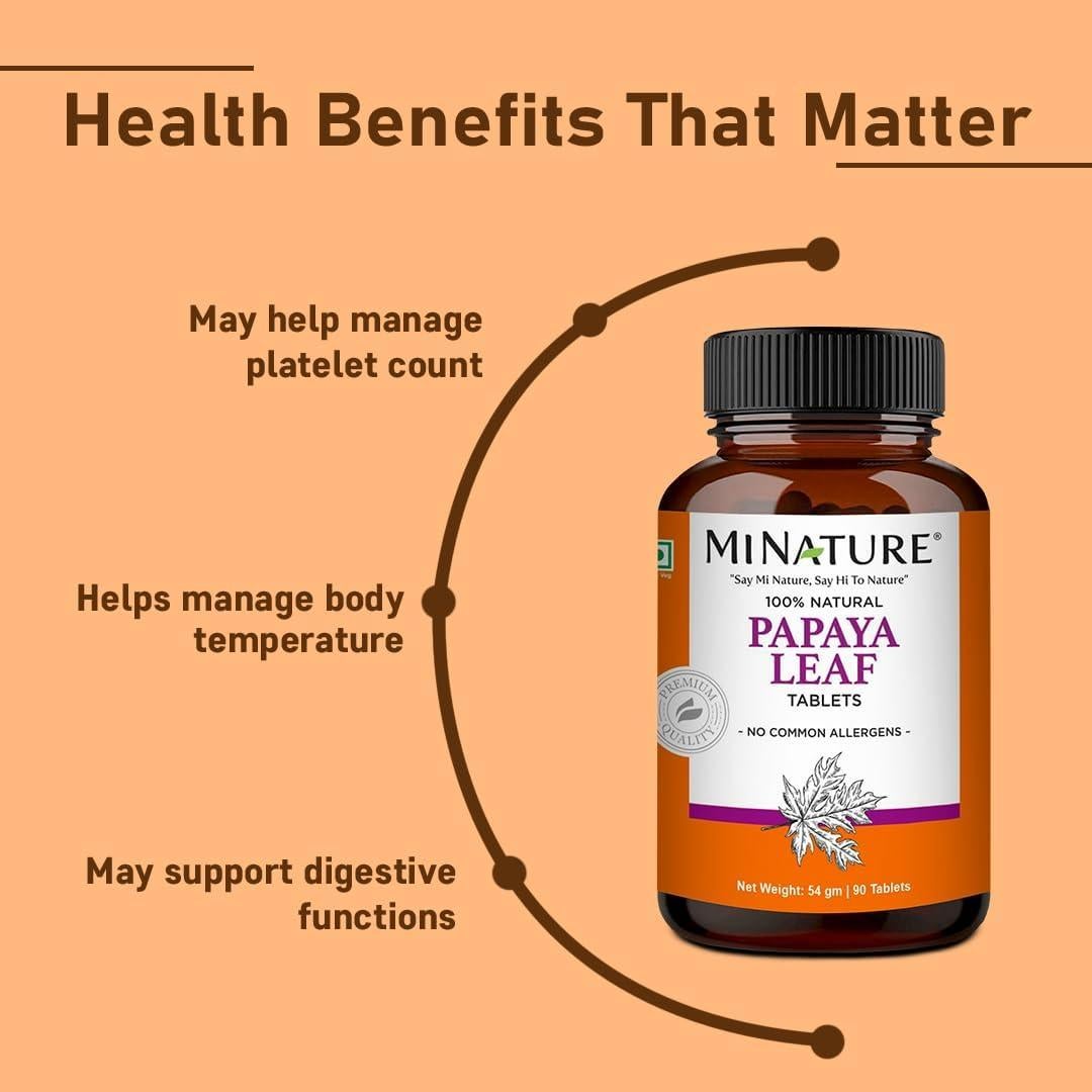 Tabletas de Hoja de Papaya mi Nature 90 Tabletas 1000 mg Vegano