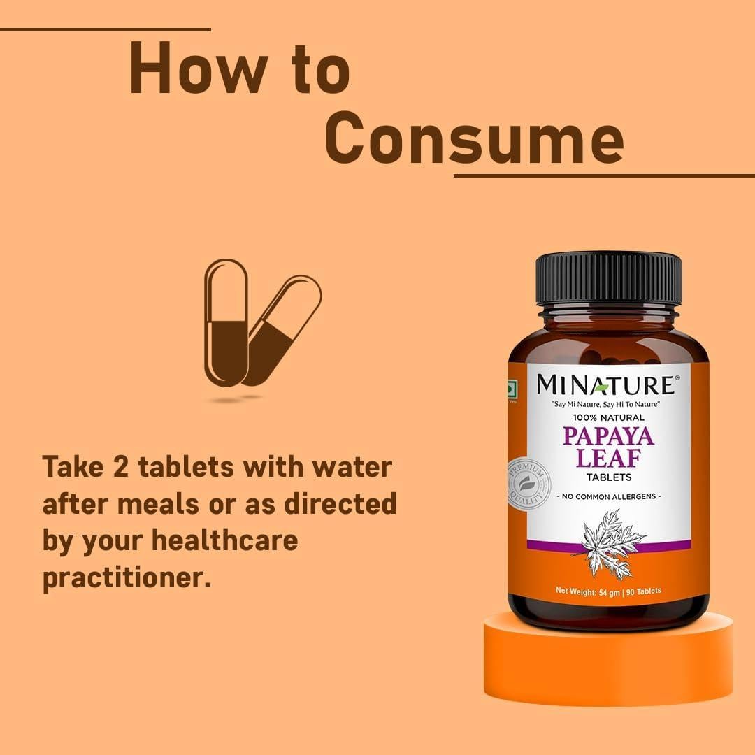 Tabletas de Hoja de Papaya mi Nature 90 Tabletas 1000 mg Vegano