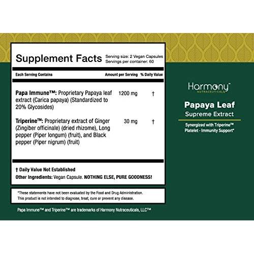 Extracto de Hoja de Papaya Orgánico Harmony Nutraceuticals 120 Cápsulas Veganas