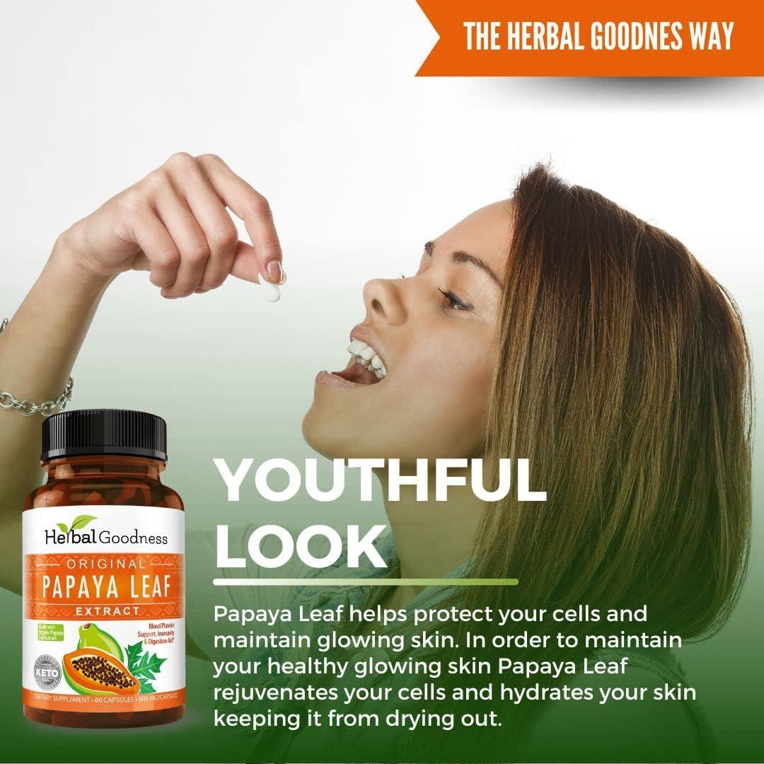 Cápsulas Veganas Extracto de Hoja de Papaya 10X 60x600mg - Herbal Goodness