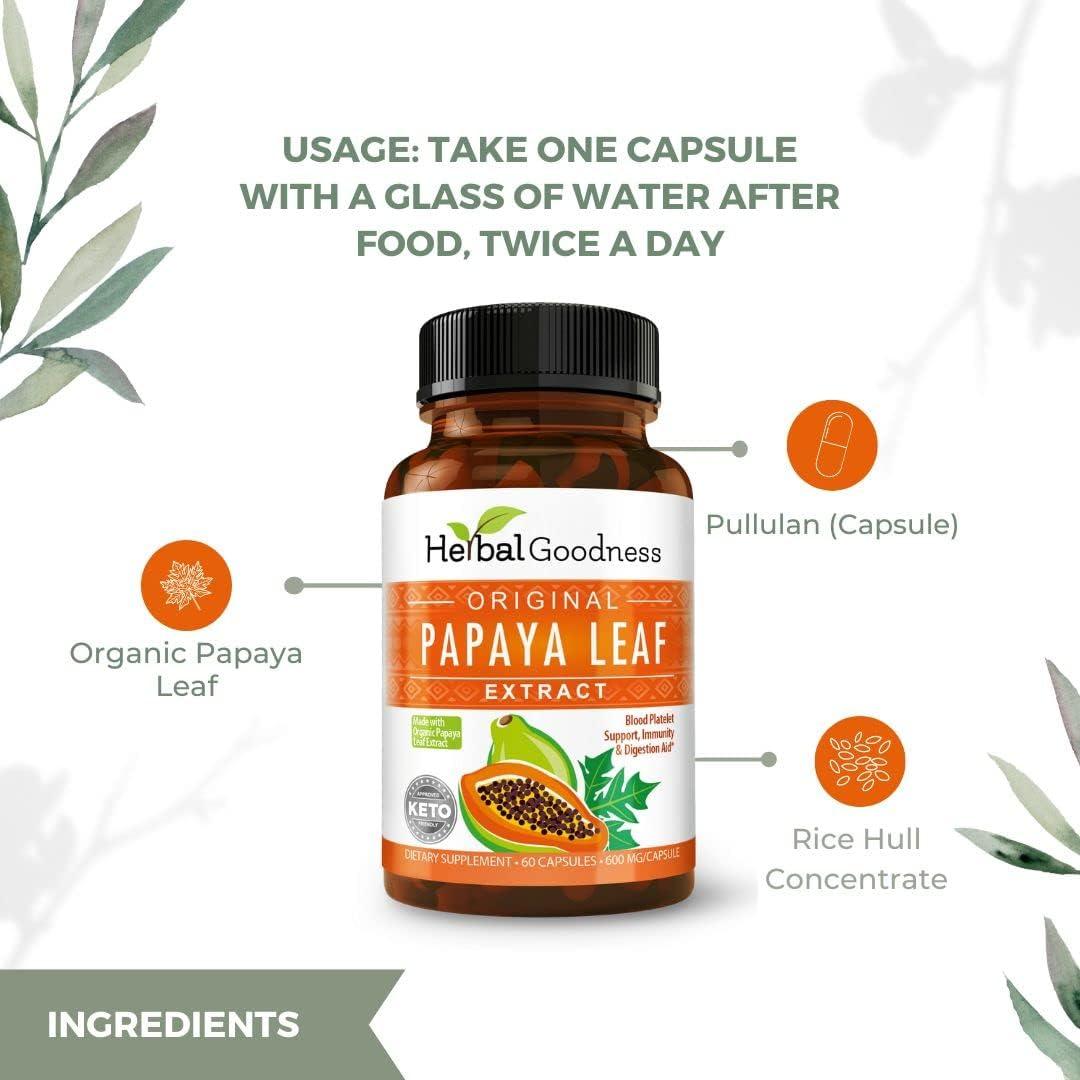 Cápsulas Veganas Extracto de Hoja de Papaya 10X 60x600mg - Herbal Goodness