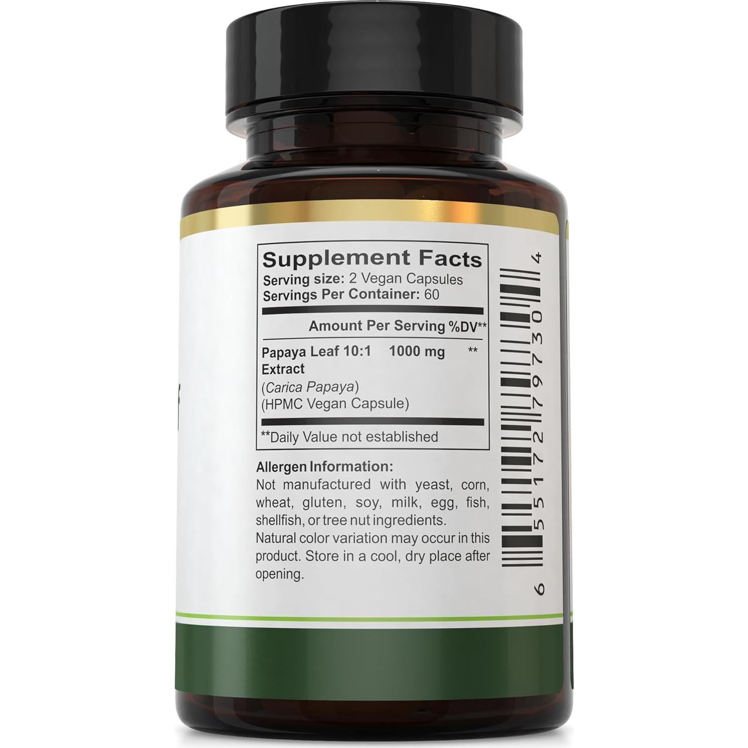 Cápsulas de Extracto de Hoja de Papaya 10:1 Farmacia Herbal 120u