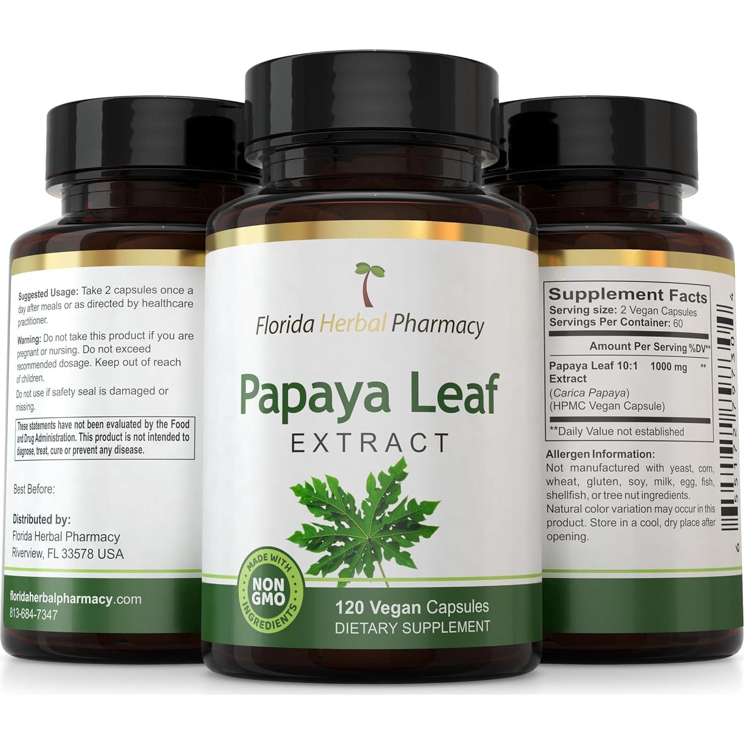Cápsulas de Extracto de Hoja de Papaya 10:1 Farmacia Herbal 120u
