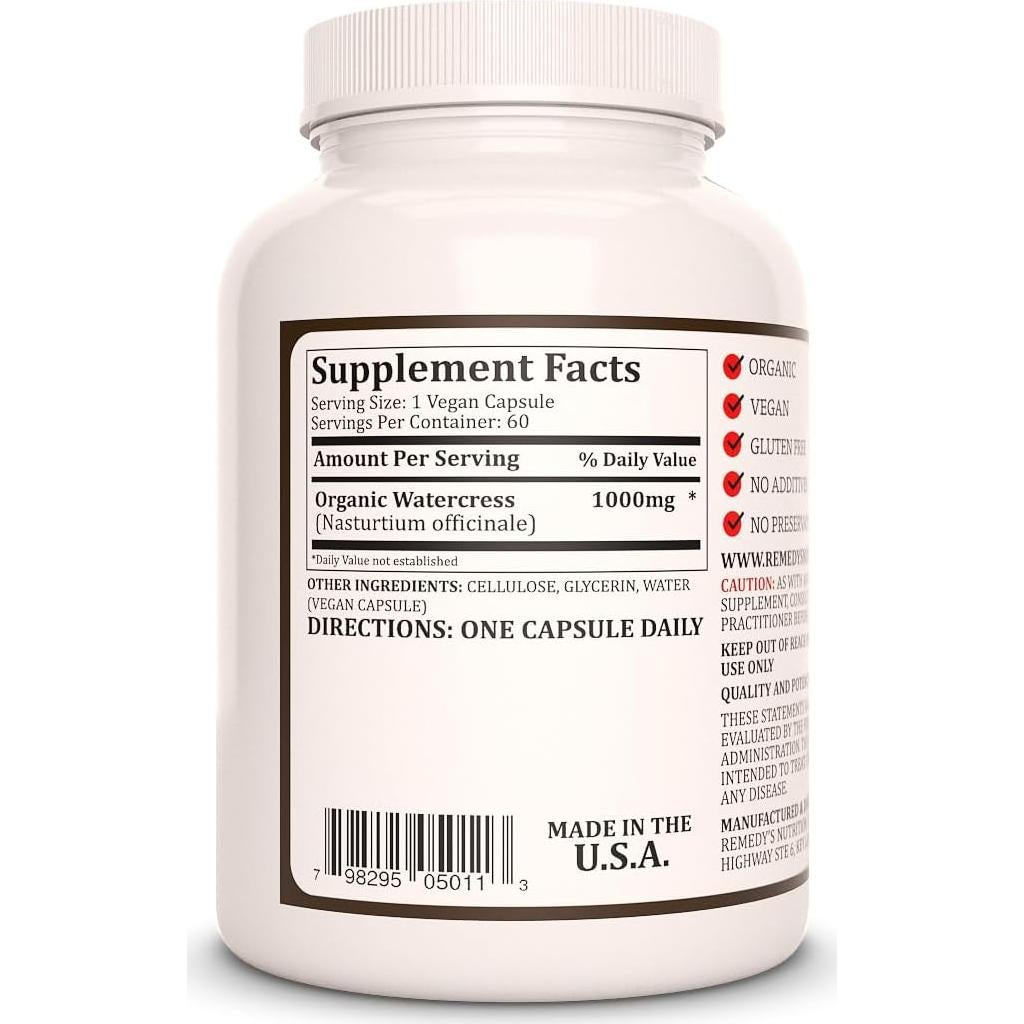 Suplemento de Berro Remedy's Nutrition 1000 mg 60 Cápsulas Veganas