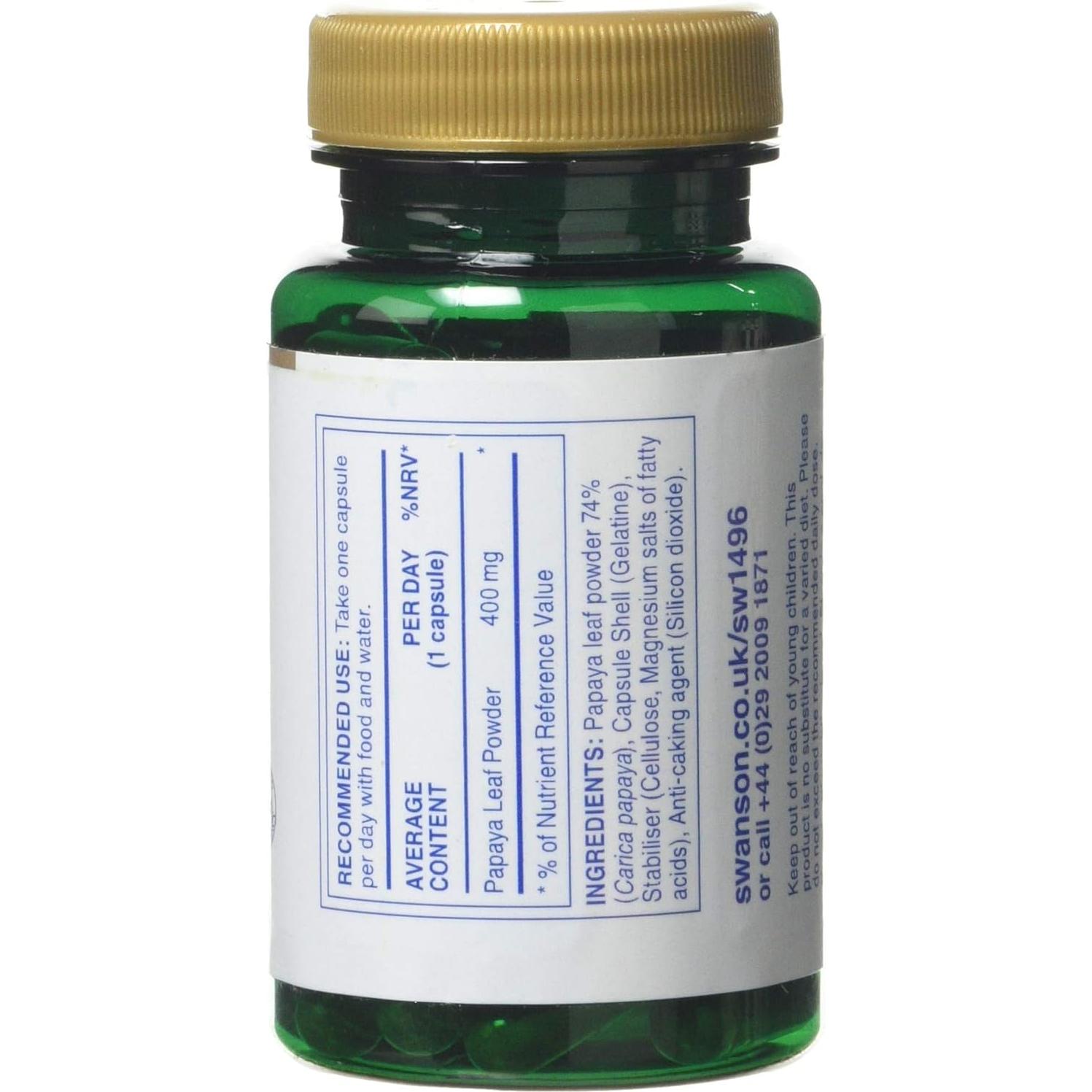 Suplemento de Hoja de Papaya Swanson 400mg - 60 Cápsulas