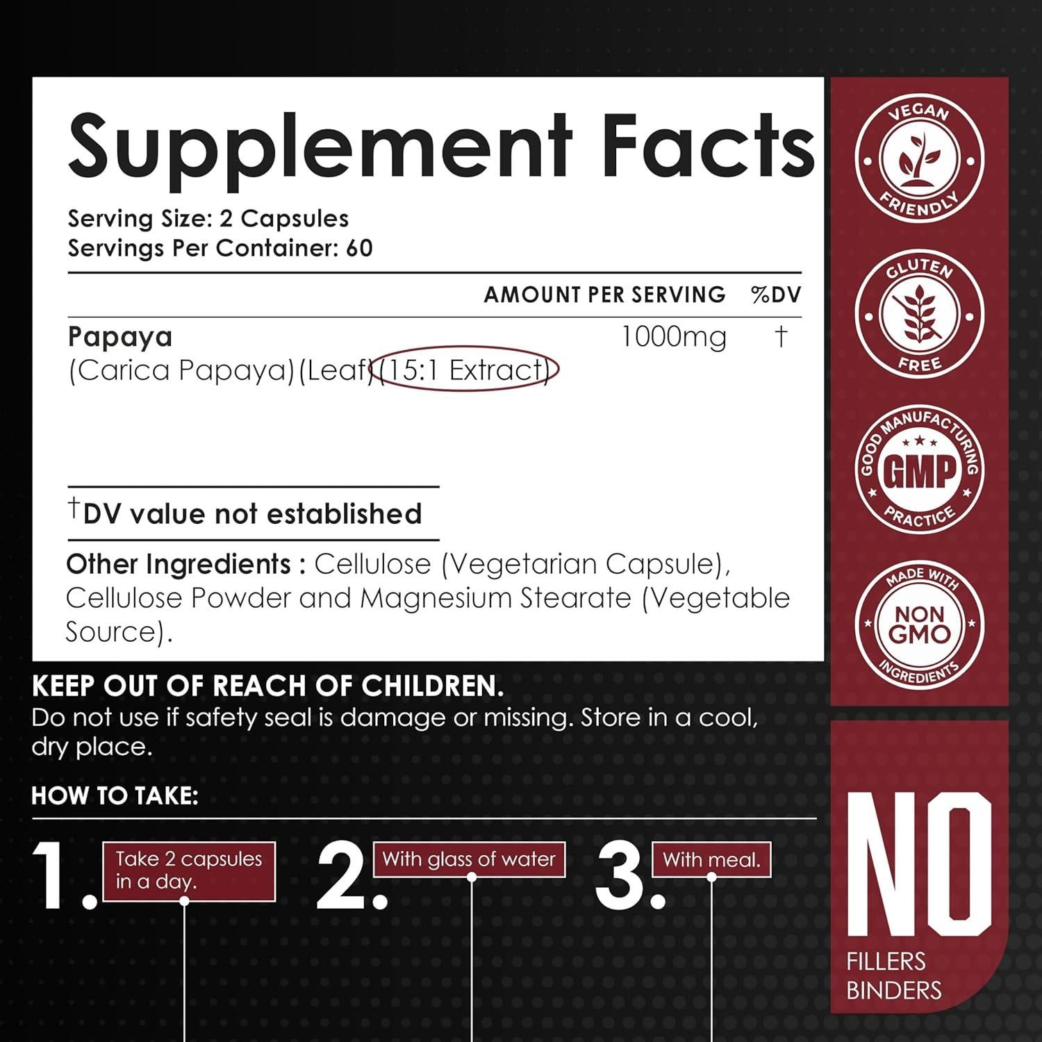 Extracto de Hoja de Papaya Amalth 120 Cápsulas Veganas 10x Potencia