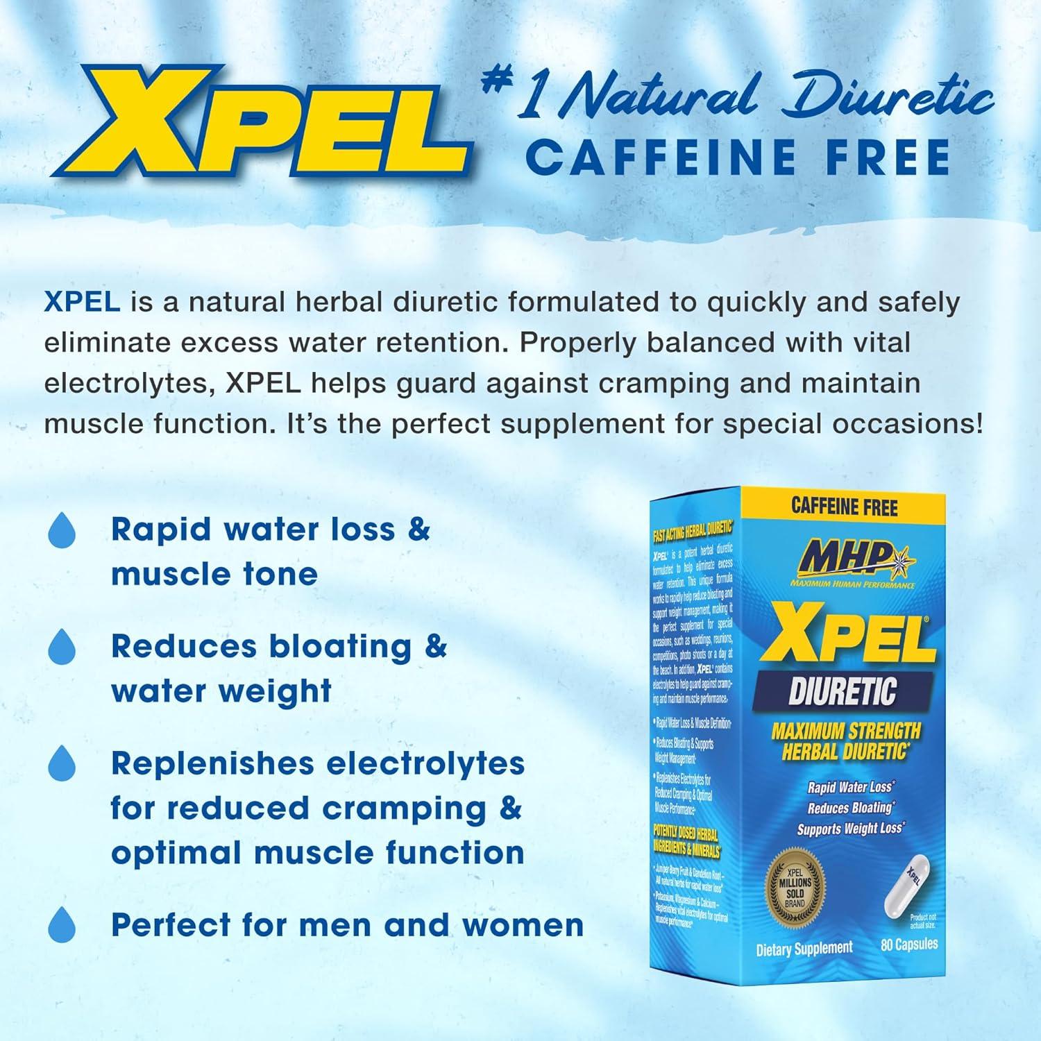 MHP Xpel Diurético Herbal Natural 80 Cápsulas Sin Cafeína