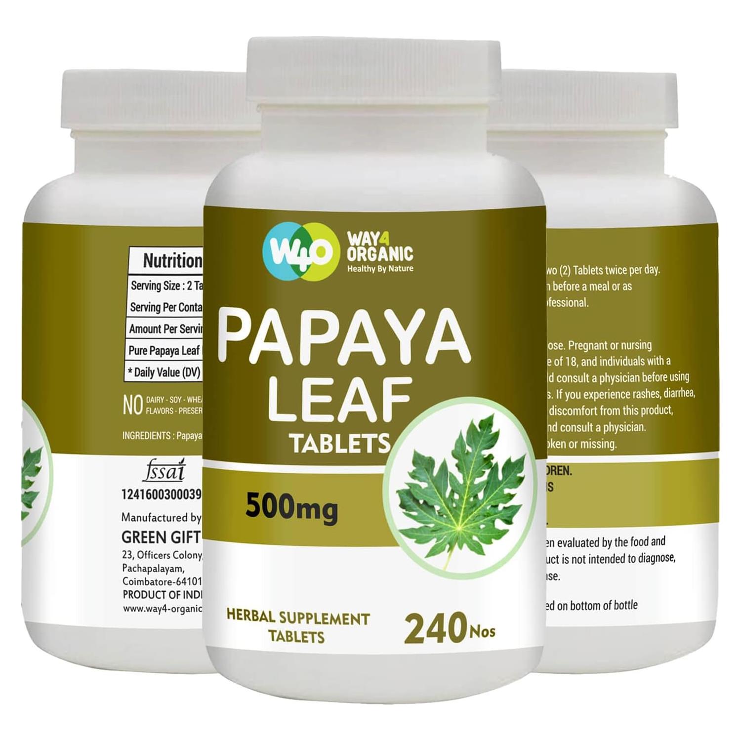 Cápsulas de Extracto de Hoja de Papaya Way4Organic 500 mg 240 Unidades