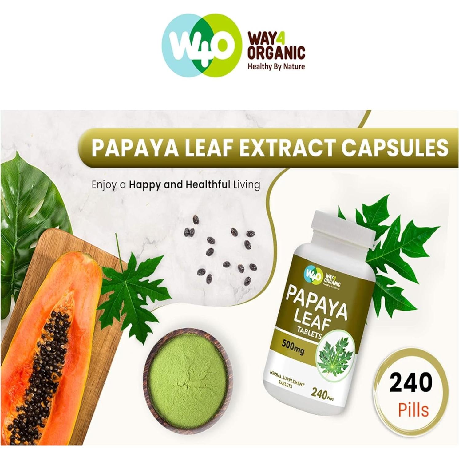 Cápsulas de Extracto de Hoja de Papaya Way4Organic 500 mg 240 Unidades