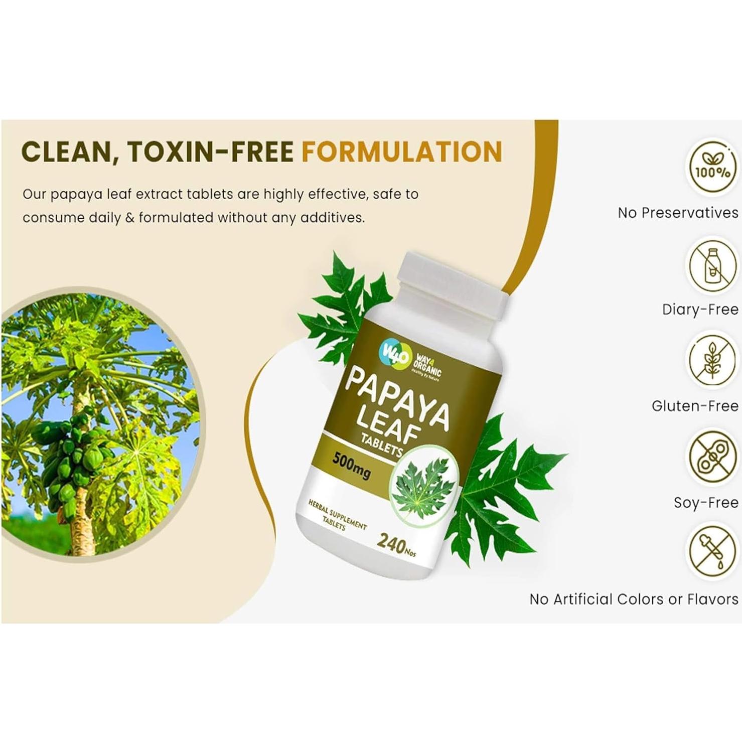 Cápsulas de Extracto de Hoja de Papaya Way4Organic 500 mg 240 Unidades