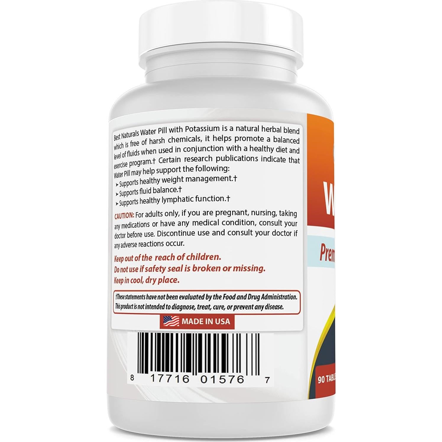 Píldoras de Agua Mejores Naturales con Potasio 90 Tabletas